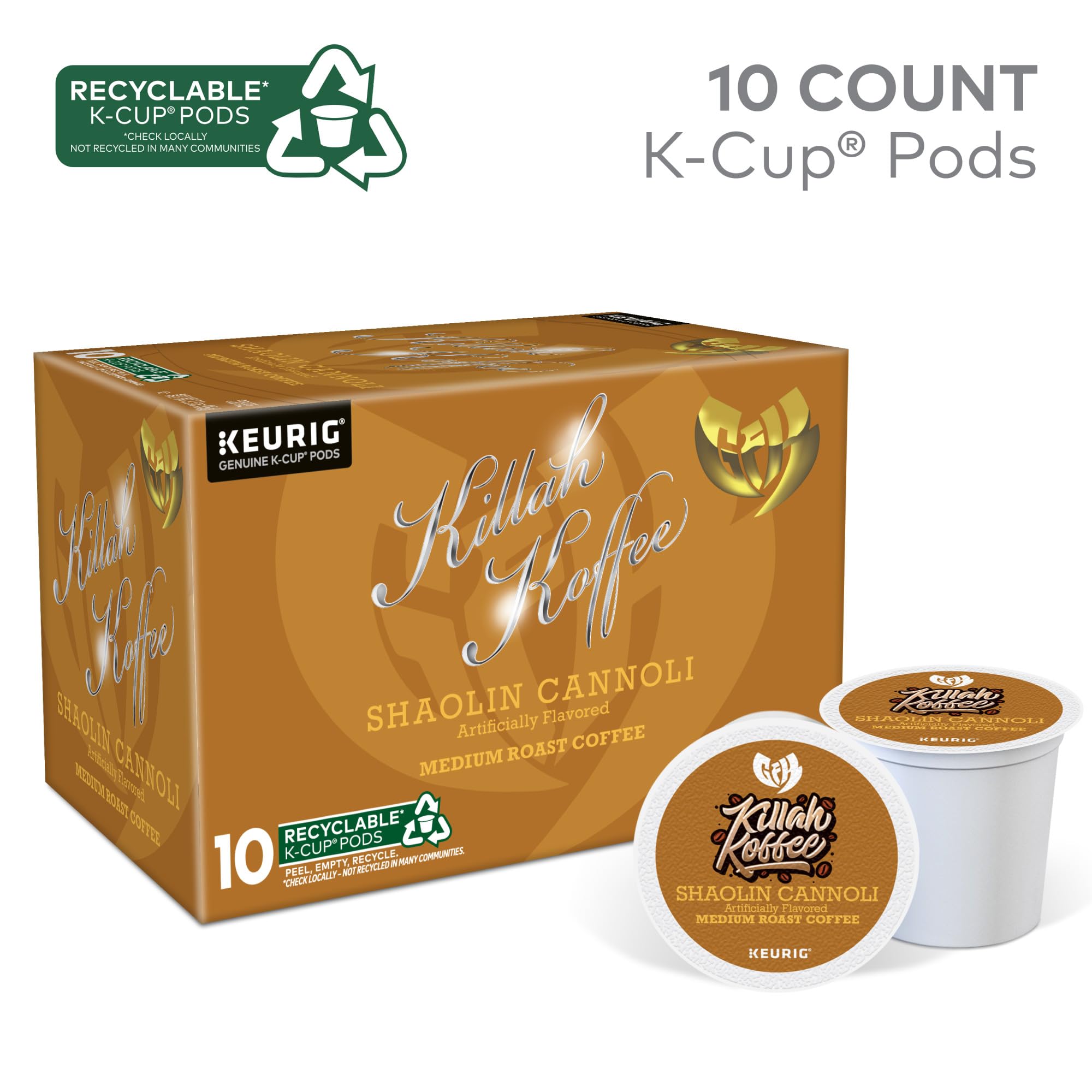 Killah Koffee Shaolin Cannoli, Keurig Single-Serve K-Cup Pods, Flavored Coffee, 10 Count