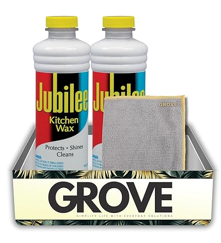 2x Jubilee Clean Scent Kitchen Wax Liquid 15 oz Bundle with Microfiber Cleaning Cloth - Protects, Cleans, and Shines Surfaces Like Wood, Tile, Enamel