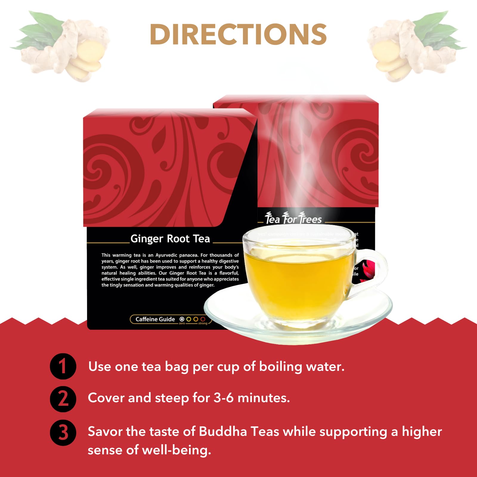 Buddha Teas - Organic Ginger Root Tea - Herbal Tea - For Health & Wellbeing - With Antioxidants & Minerals - Clean Ingredients - Caffeine Free - OU