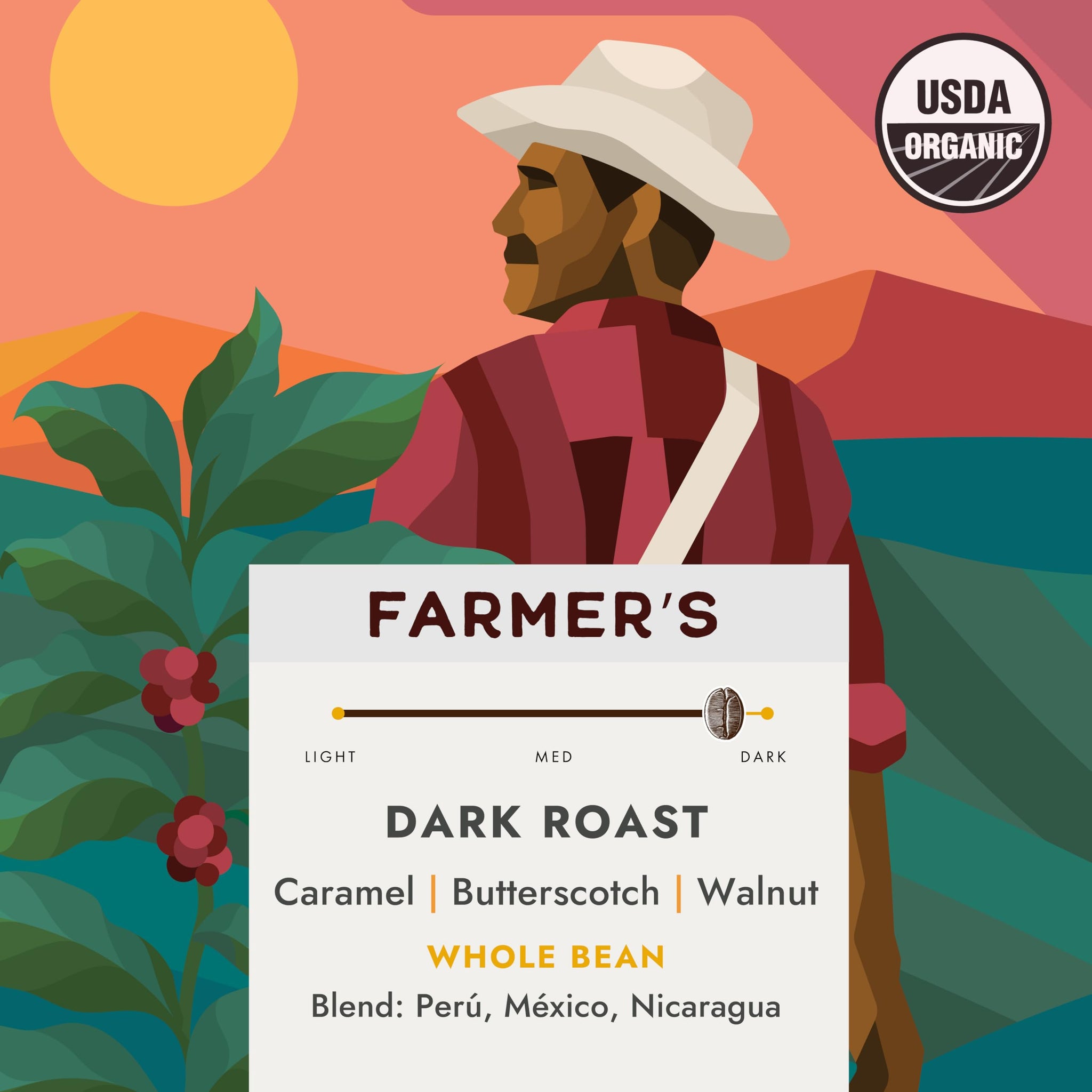 Pachamama Organic Coffee - Farmer's Blend Dark Roast Whole Bean Coffee - 2 lb - Farmer Owned & Regenerative
