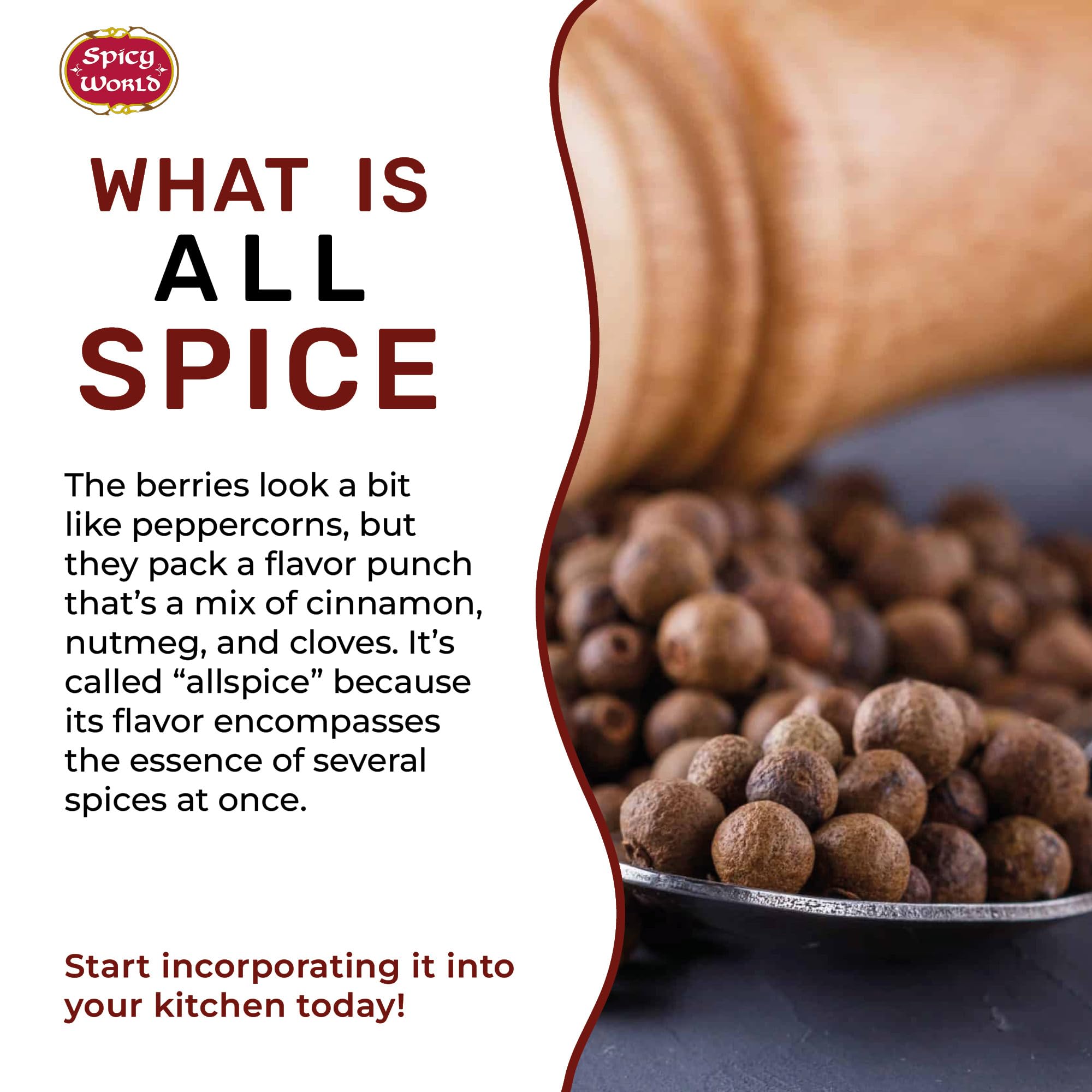 Allspice Whole Berries 5 Ounce Bag - by Spicy World (All Spice) | All Spice Pimento Jamaica Pepper for Cooking & Seasoning | Versatile Berry for