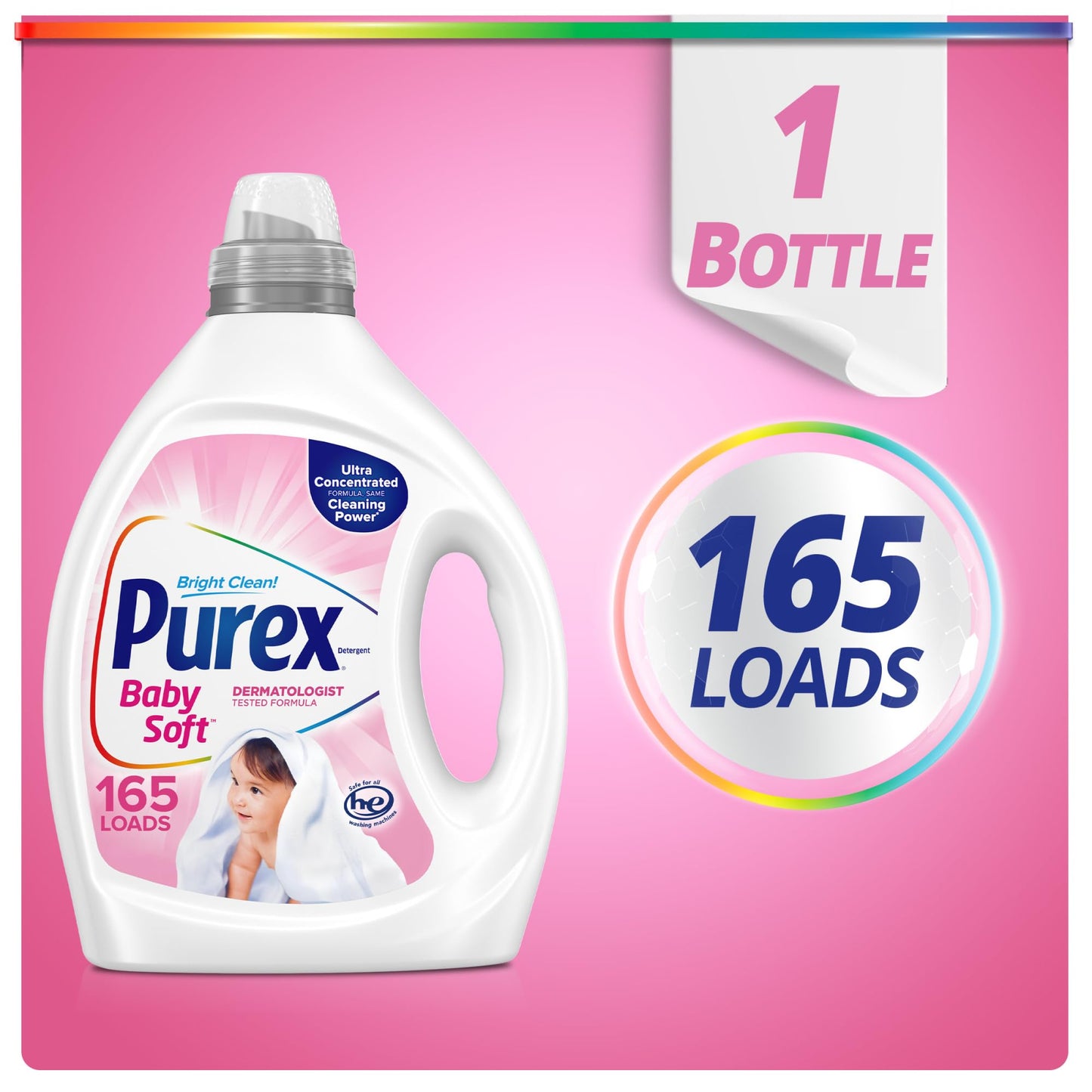 Purex Baby Soft Liquid Laundry Detergent, Ultra Concentrated, 82.5 fl oz, 165 Loads, Hypoallergenic, Dye Free, Gentle on Skin