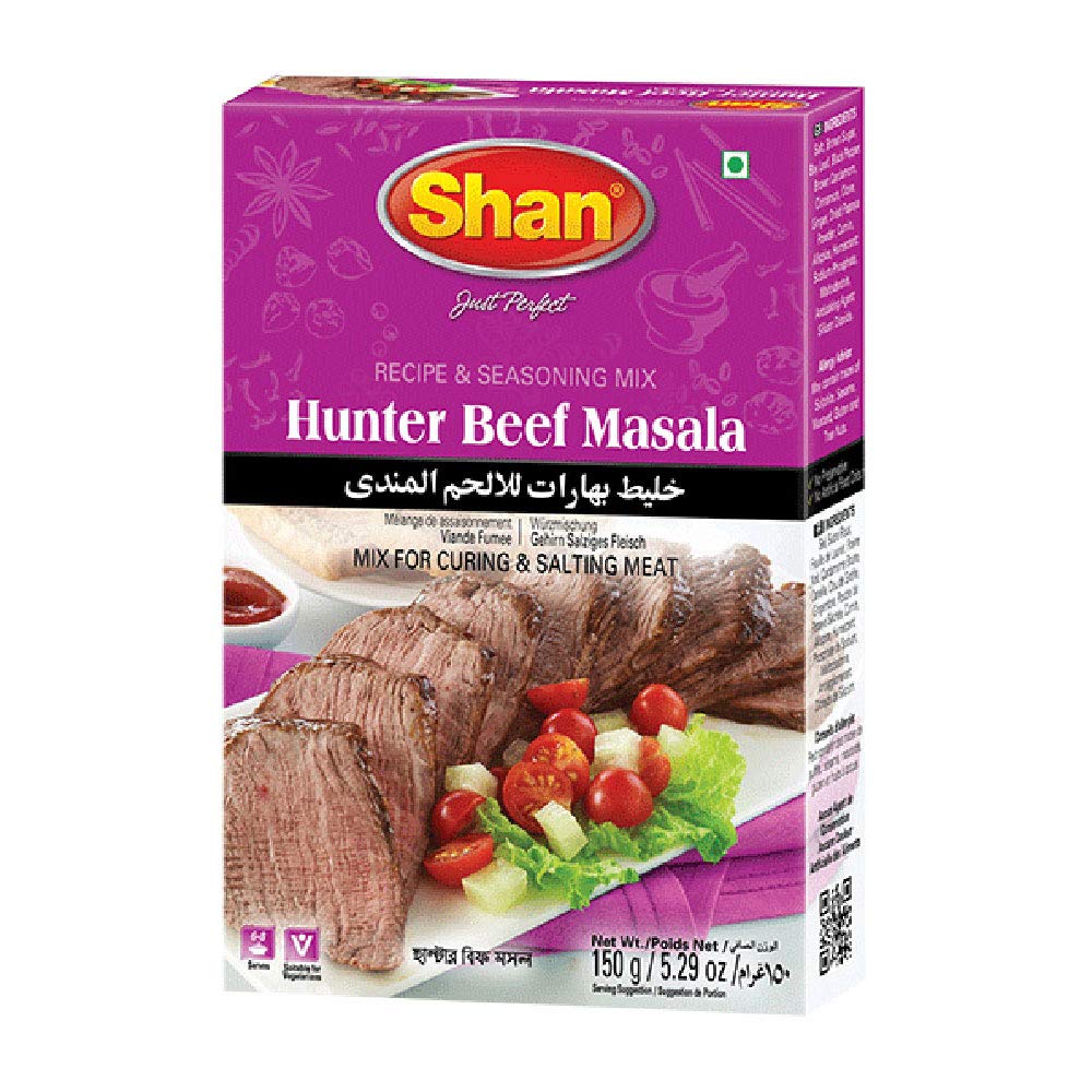 Shan Hunter Beef Recipe and Seasoning Mix 5.29 oz (150g) - Spice Powder for Curing and Salting Meat - Suitable for Vegetarians - Airtight Bag in a Box