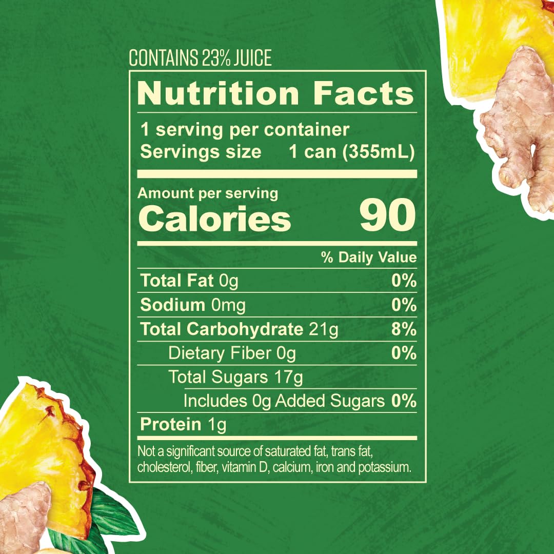 Nourrir Sparkling Pineapple Ginger Juice, Real Fruit, Tropical Zest & Spiced Warmth, Non-GMO, Gluten-Free, Non-Alcoholic, 90 cals, 0g Added Sugar