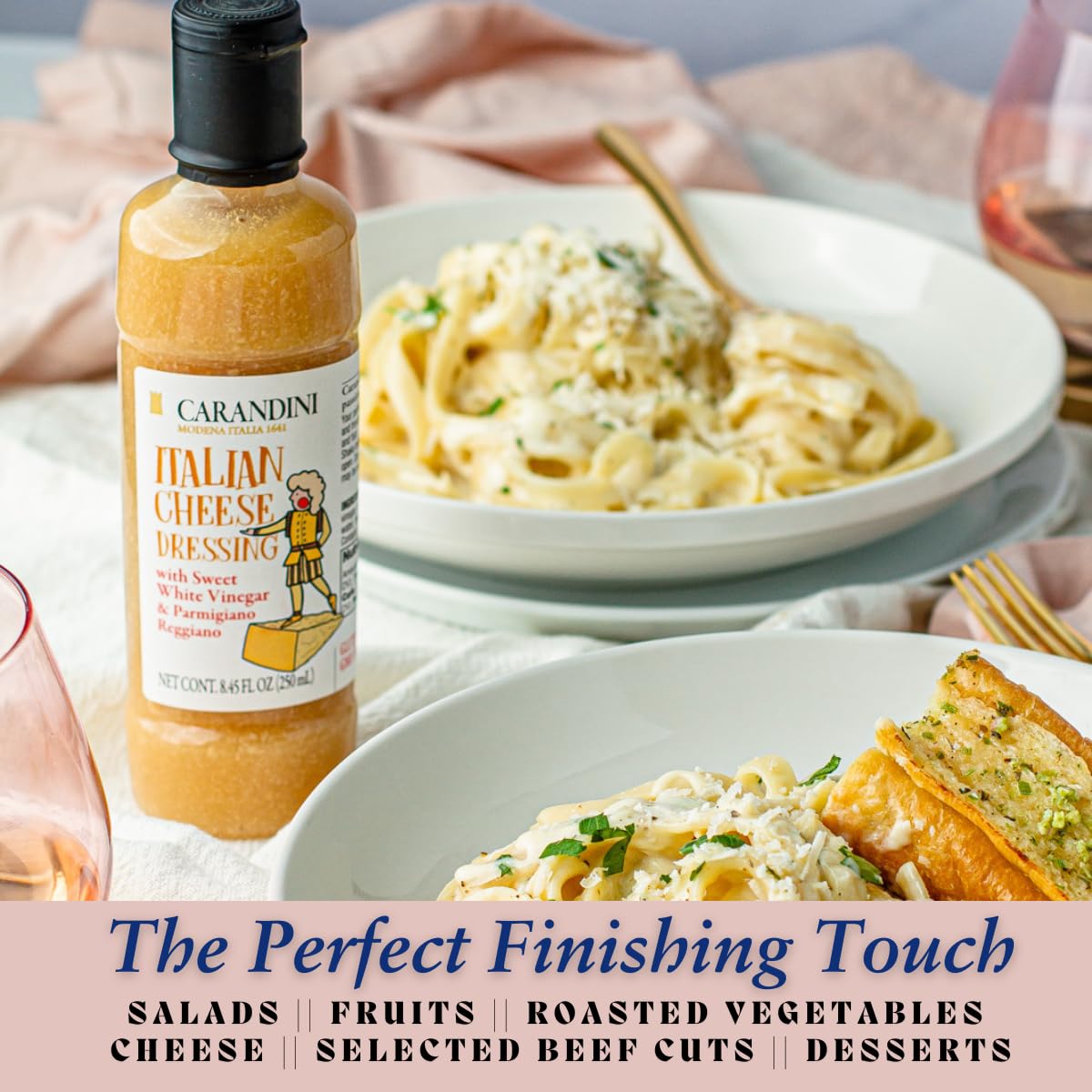 Carandini Italian Cheese Dressing with Sweet White Vinegar & Parmigiano Reggiano DOP - Gourmet, Gluten-Free, Light & Creamy, Sweet & Tangy Flavor