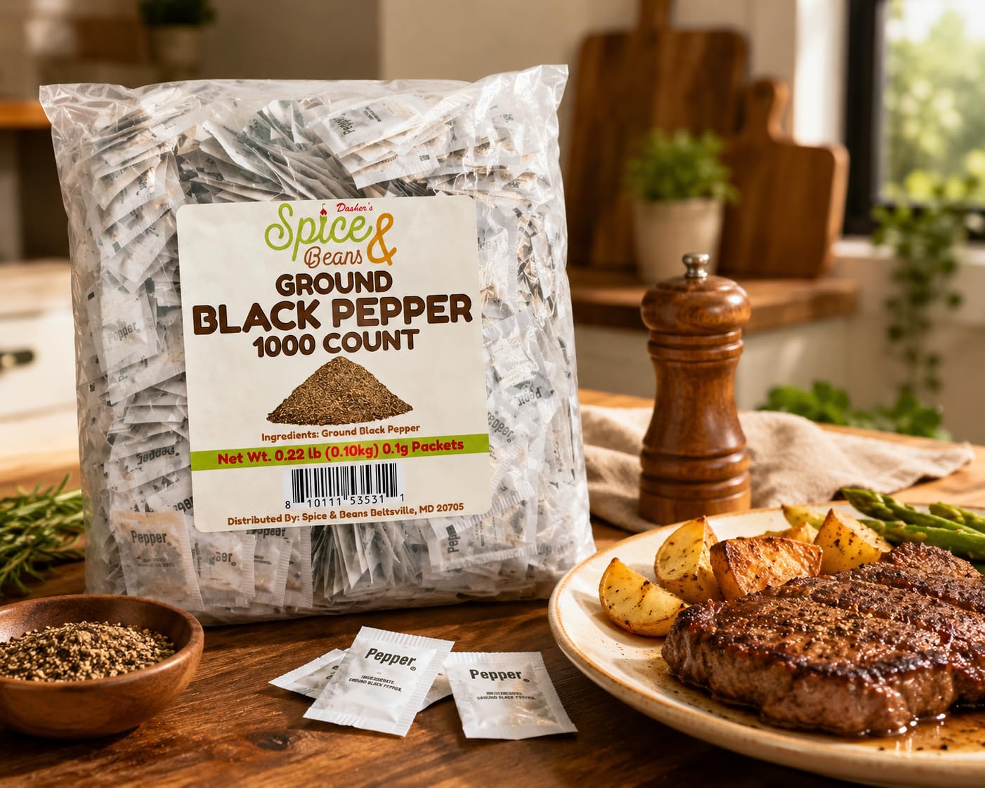 Ground Black Pepper Packets | Single Serve | Portion Control Seasoning | Bulk | Condiment Pack for Takeout, Restaurants, Catering, Office Break Rooms