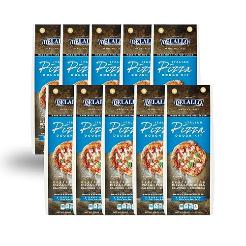 DeLallo, Italian Pizza Dough Kit, Pizza Crust Mix for Garlic Knots, Calzones, and Breadsticks, 00 Superfine Flour, Includes Instant Yeast Packet, Non-GMO, 17.6 oz Bag, (10 Pack)