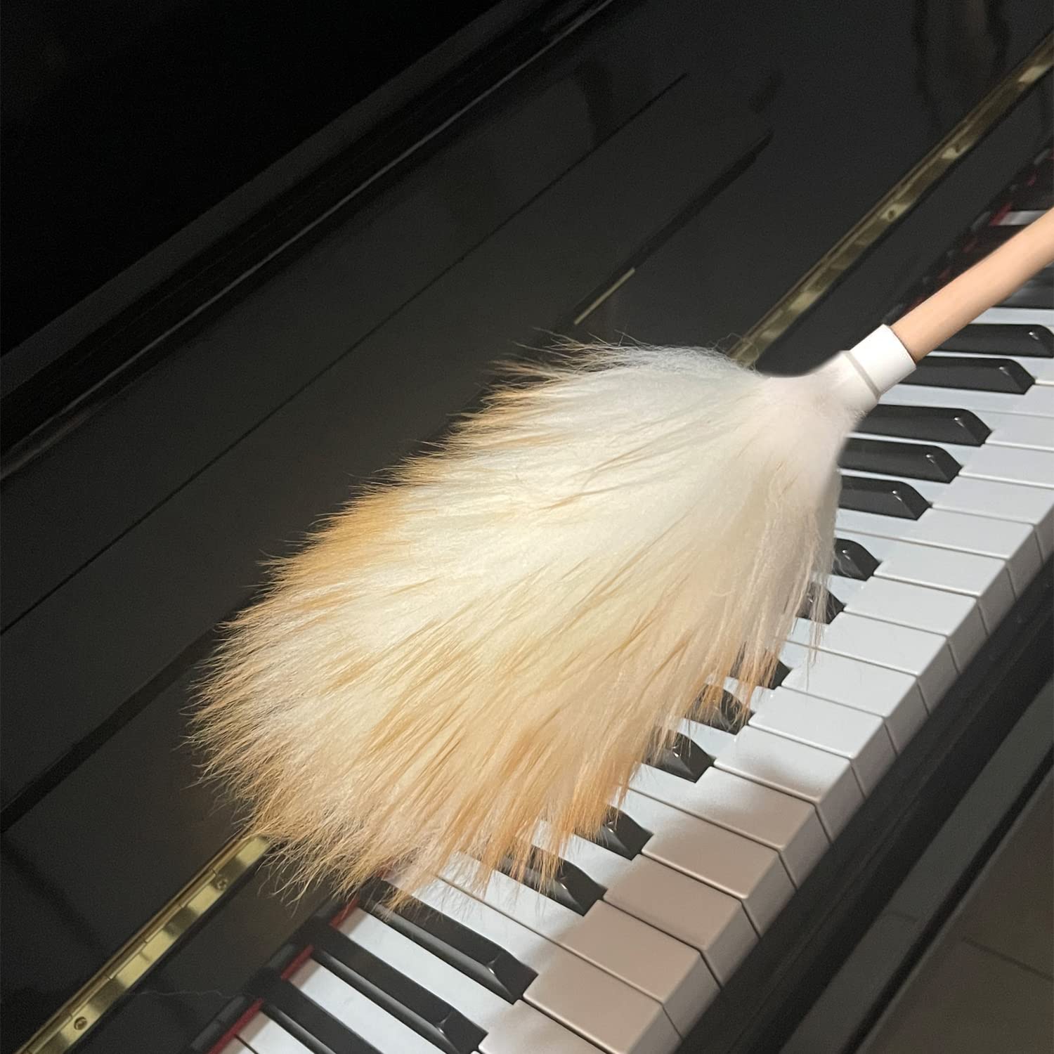 Wool Lambswool Cleaning Brush Duster,Wood Handle,Hanging Rope,Anti-Static,Comfortable Grips, for Piano,Guitar and Other Stringed Instruments