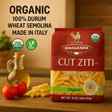 PASTA ZARA - Cut Ziti - Organic - 100% Italian Pasta, Made with Durum Wheat Semolina Flour, Non GMO, Kosher (1 LB. BAG) - Consistently al Dente.