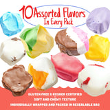 SALT WATER TAFFY 8 oz - 10 Assorted Flavors, Individually Wrapped, Bulk Old Fashion Candy in Resealable Bag, Gluten Free, Kosher Dairy