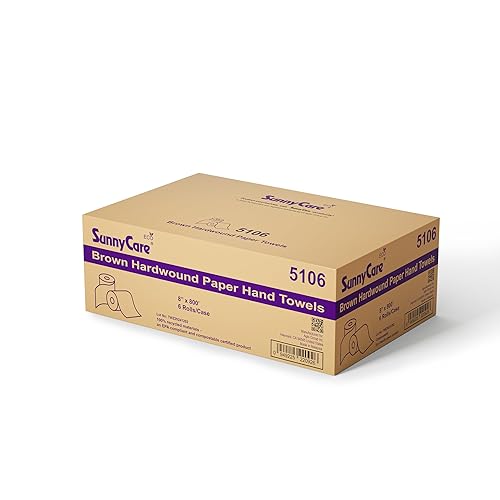 SunnyCare #5106 Brown One-Ply Hard Wound Paper Roll Towels 8"x800' ; 6 Rolls/case