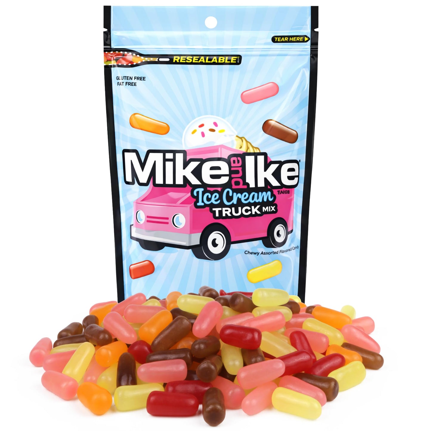 Mike and Ike Ice Cream Truck Mix, Assorted Chewy Candies, Resealable Bag, 10 Ounces