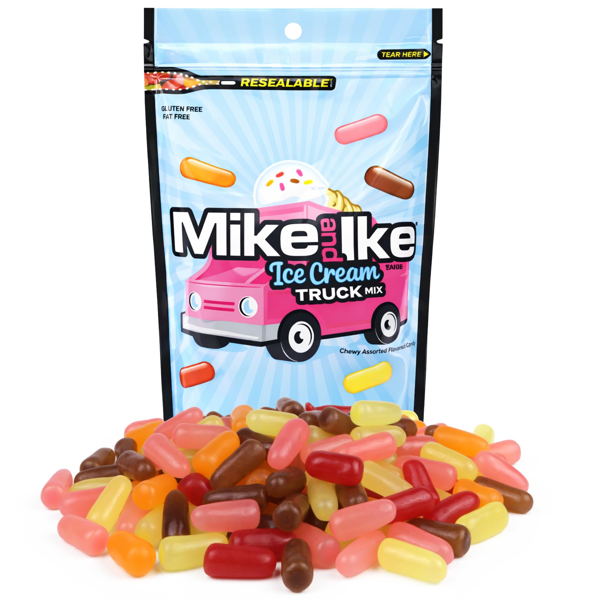Mike and Ike Ice Cream Truck Mix, Assorted Chewy Candies, Resealable Bag, 10 Ounces