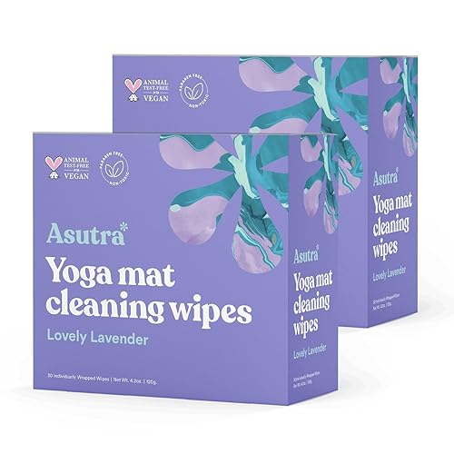 ASUTRA Yoga Mat Cleaning Wipes (Lovely Lavender), Individually Wrapped Wipes, 2 Boxes (30 Each) - No Slippery Residue, Deep-Cleansing for Fitness Gear