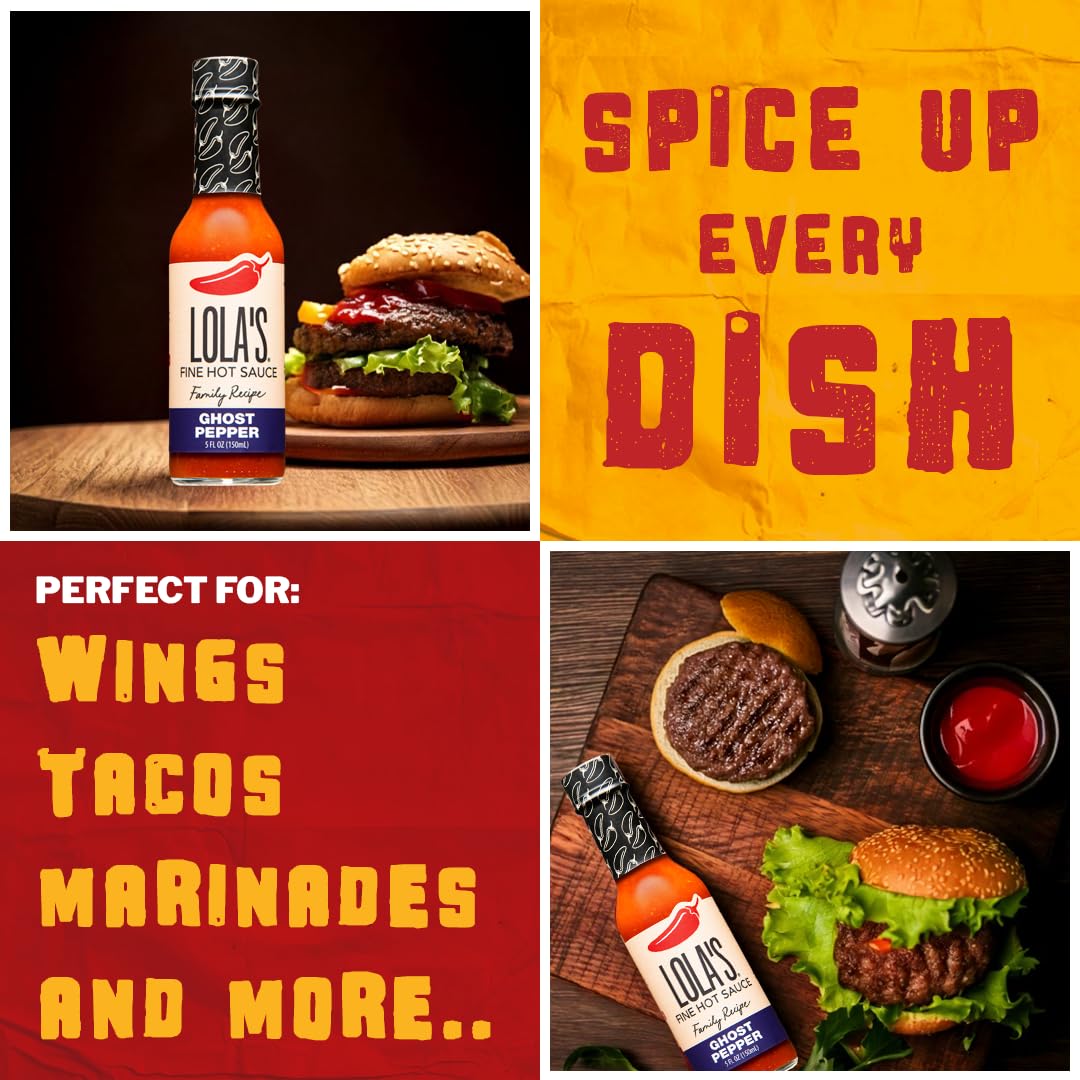 Lola’s Fine Hot Sauce - Ghost Pepper | All-Natural, Gluten-Free, Keto | Created With Jolokia “Ghost Peppers” | Perfect for Eggs, Nachos, and Brats | 6