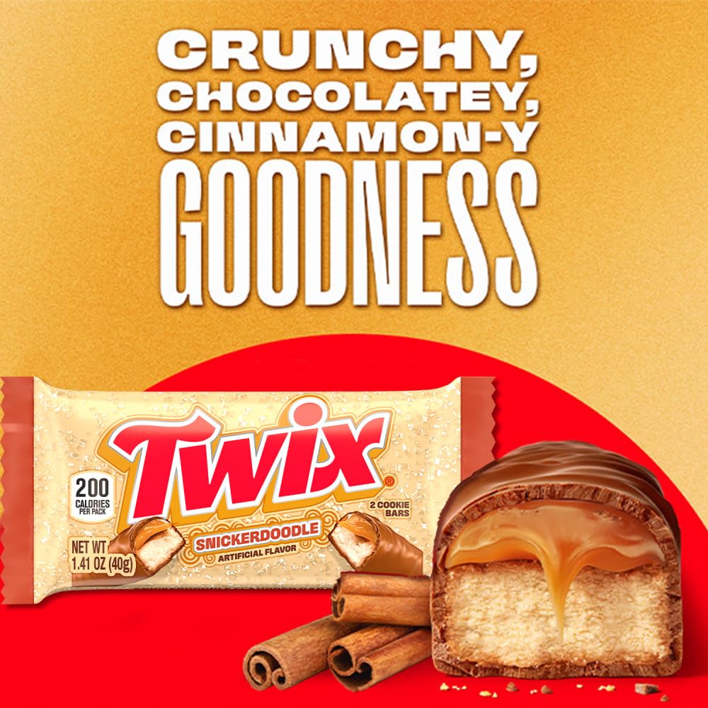 TWIX Snickerdoodle Cookie Cinnamon Caramel Shortbread Milk Chocolate Candy Bars Bulk for Movies, Traveling, Party Favors, Goodie Bags, 1.4 oz (Pack