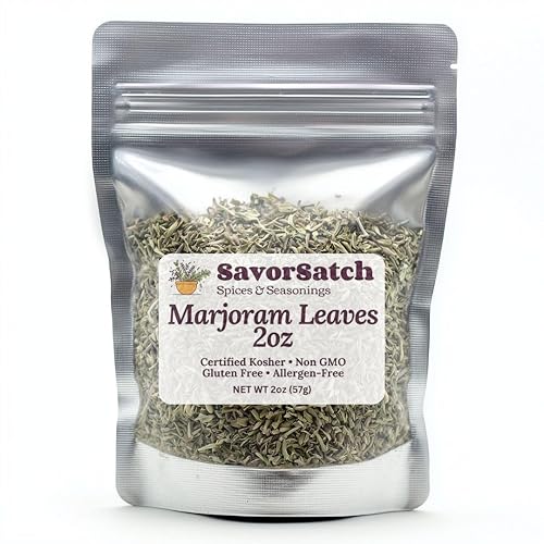 SavorSatch Marjoram Leaves - 2 oz Resealable Stand-Up Pouch | Whole Dried Marjoram Herb for Cooking, Seasoning & Spice Blends