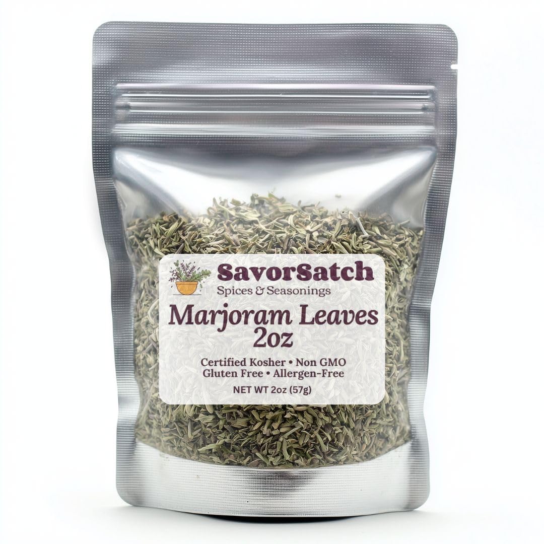 SavorSatch Marjoram Leaves - 2 oz Resealable Stand-Up Pouch | Whole Dried Marjoram Herb for Cooking, Seasoning & Spice Blends