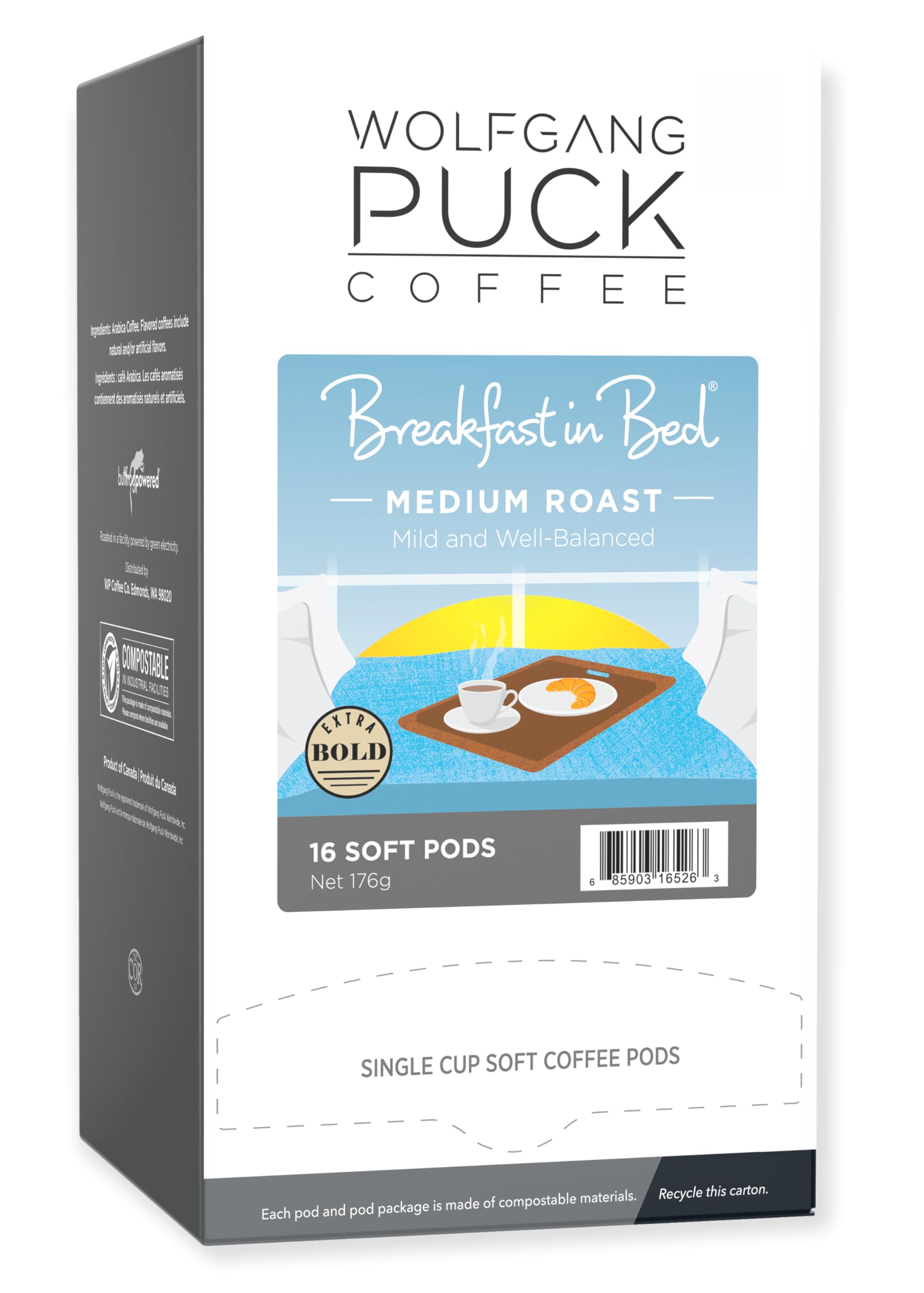 Wolfgang Puck Coffee, Breakfast in Bed, 12 Gram Soft Pods, 16 count (Pack of 3)