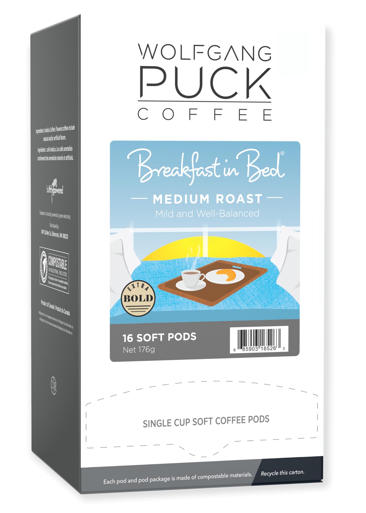Wolfgang Puck Coffee, Breakfast in Bed, 12 Gram Soft Pods, 16 count (Pack of 3)