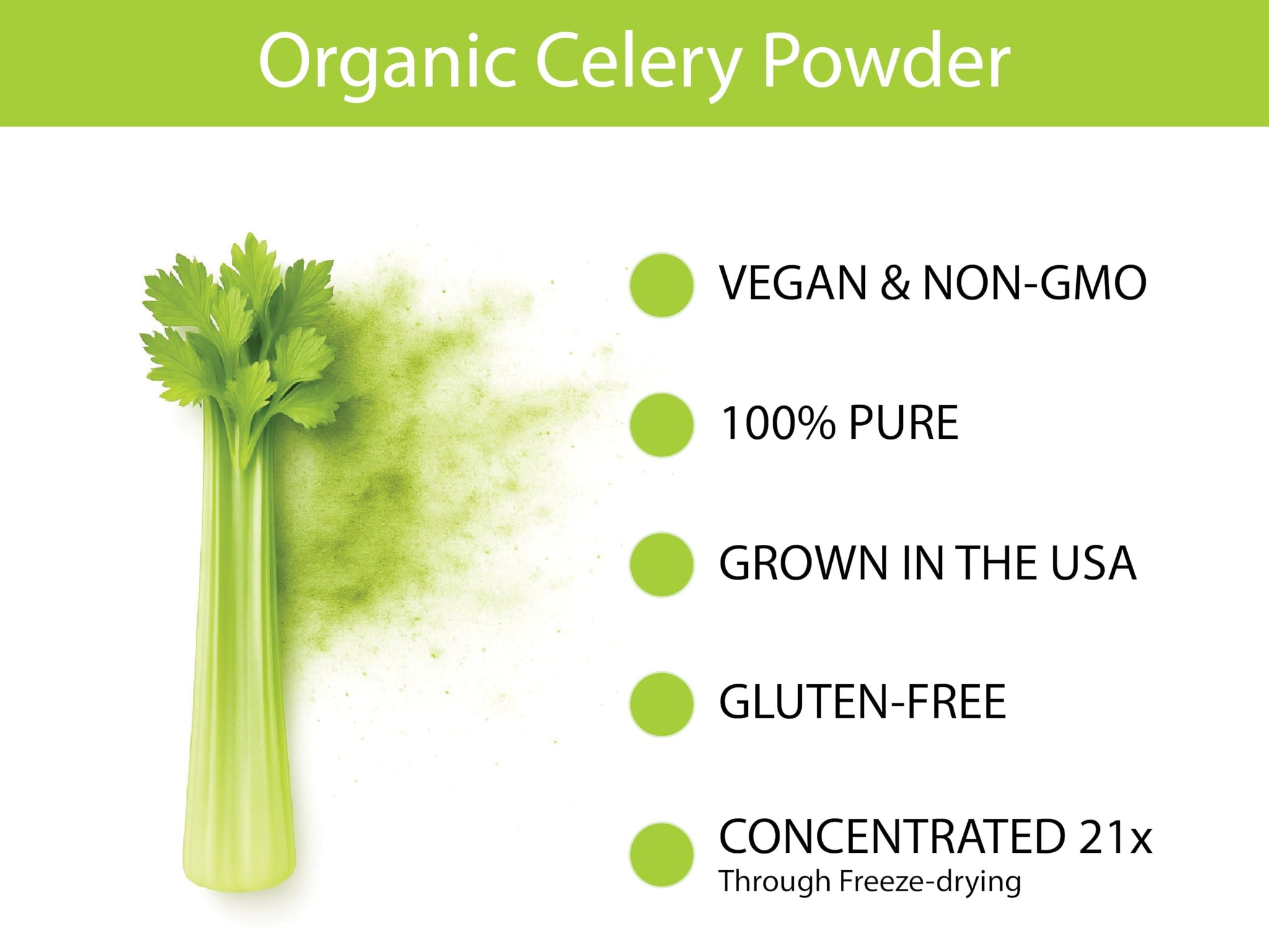 KOYAH - Organic USA Celery Powder (1 Scoop = 1/4 Cup Fresh): 36 Servings, Freeze-dried, Whole-Stalk Powder