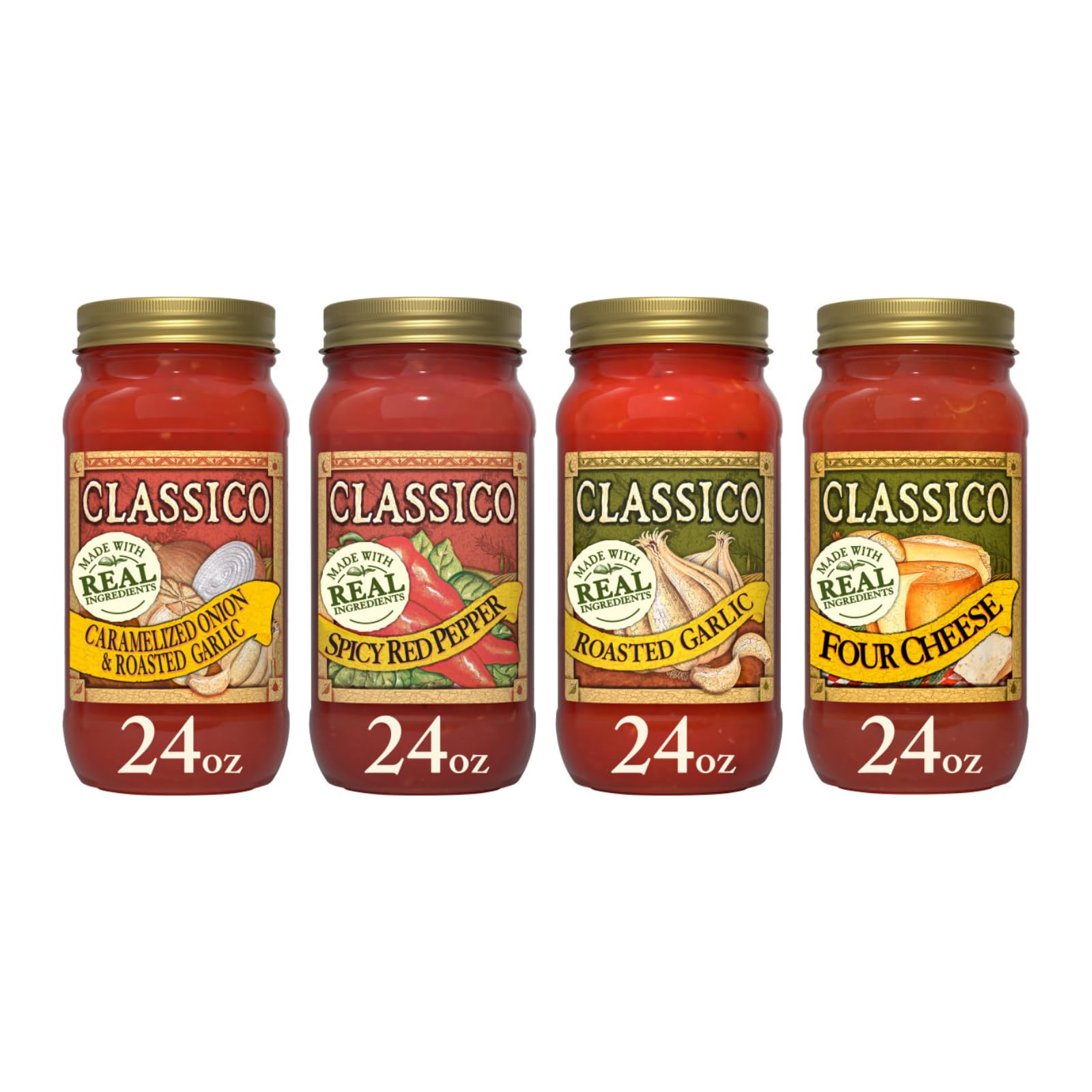 Classico Rustic Flavors Pasta Sauce (Caramelized Onion & Roasted Garlic + Spicy red Pepper + Roasted Garlic + Four Cheese) (Variety Pack)