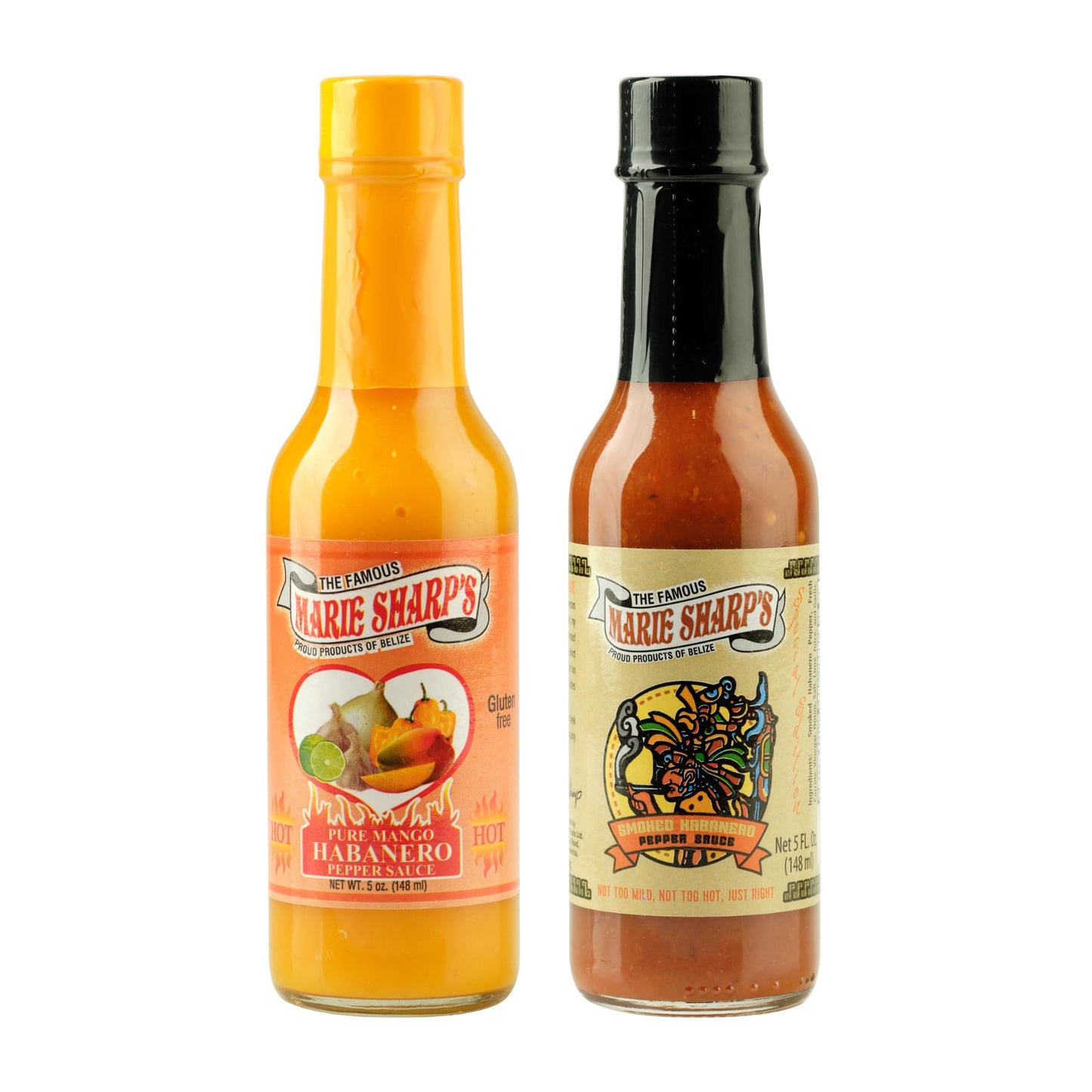 Marie Sharp's Smoked and Pure Mango Habanero Pepper Sauce 5 Ounce Combo (Pack of 2)