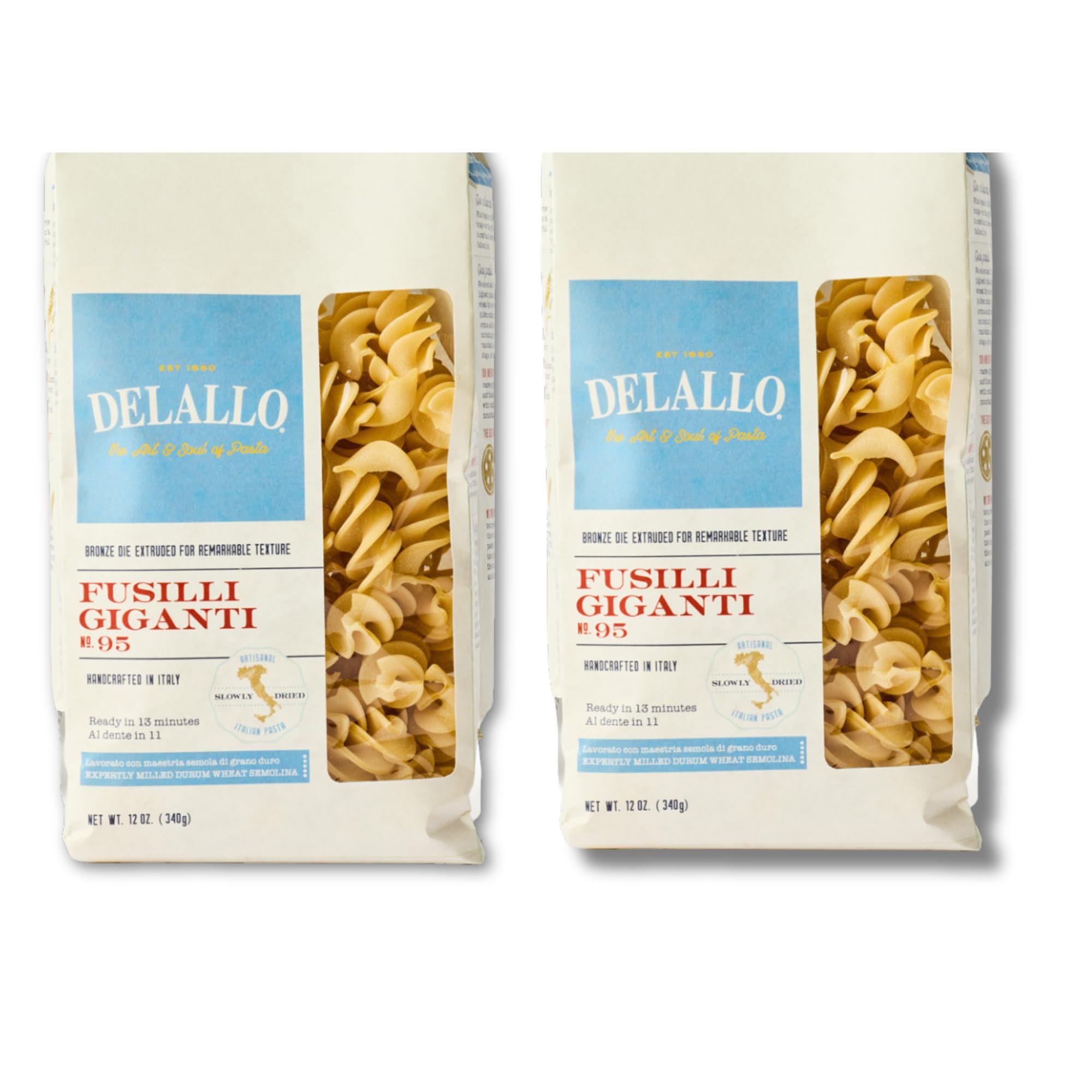 DeLallo Giant Fusilli Pasta, Curly Long Spiral Noodles, Vegan, Kosher, Non-GMO, Made in Italy with 100% Durum Wheat Semolina, Bronze Cut, 16 oz Bag