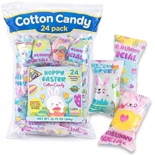 Easter Candy - Cotton Candy 24 Pack, | LUPY LUPS | Individually Wrapped 0.5 oz Each | Easter Basket Stuffers, Party Favors, Easter Gifts for Kids |