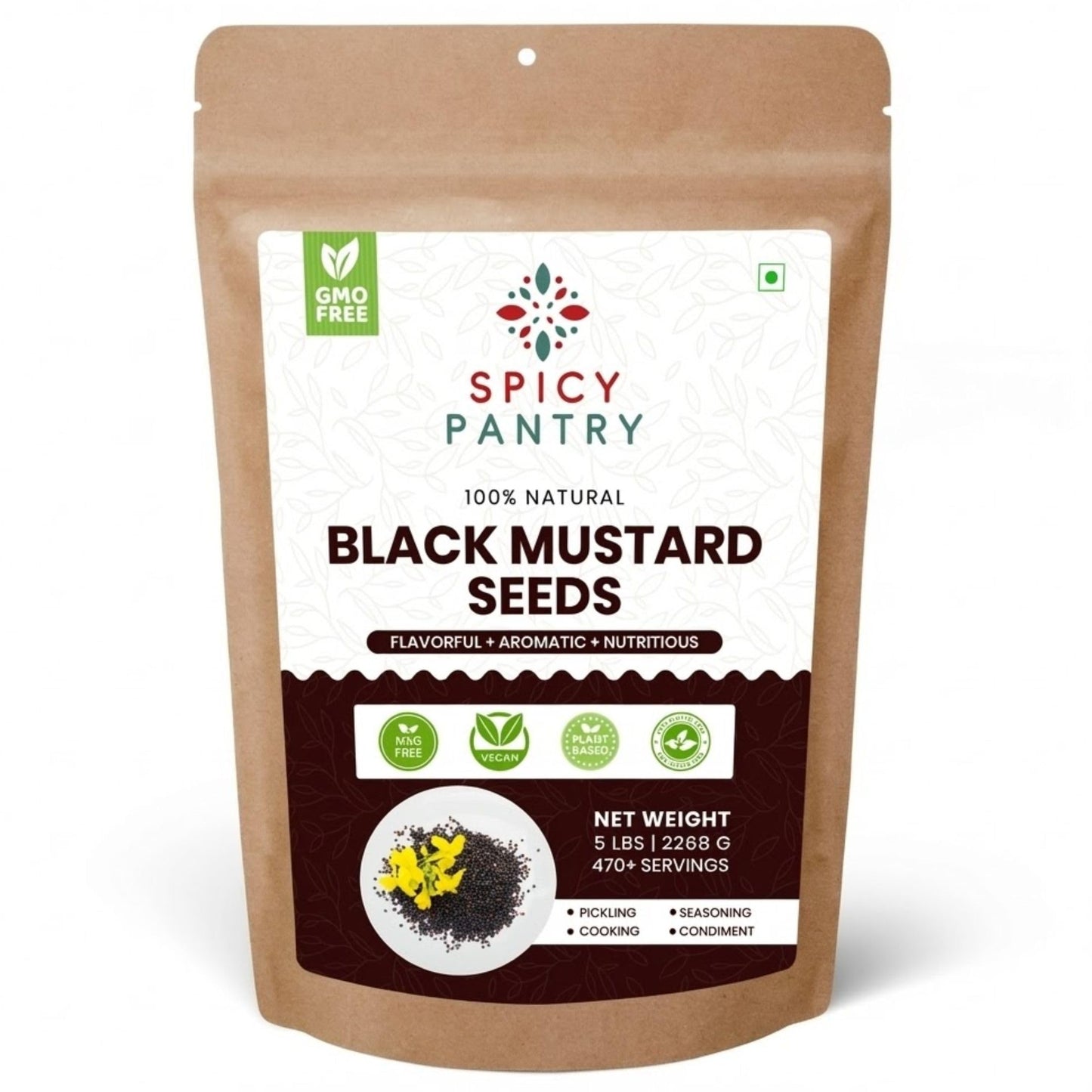 SPICY PANTRY Black Mustard Seeds 4 oz - Whole Spice for Curries, Pickles, Marinades, Spice Blends & Tempering - Non-GMO, Gluten Friendly, Bold