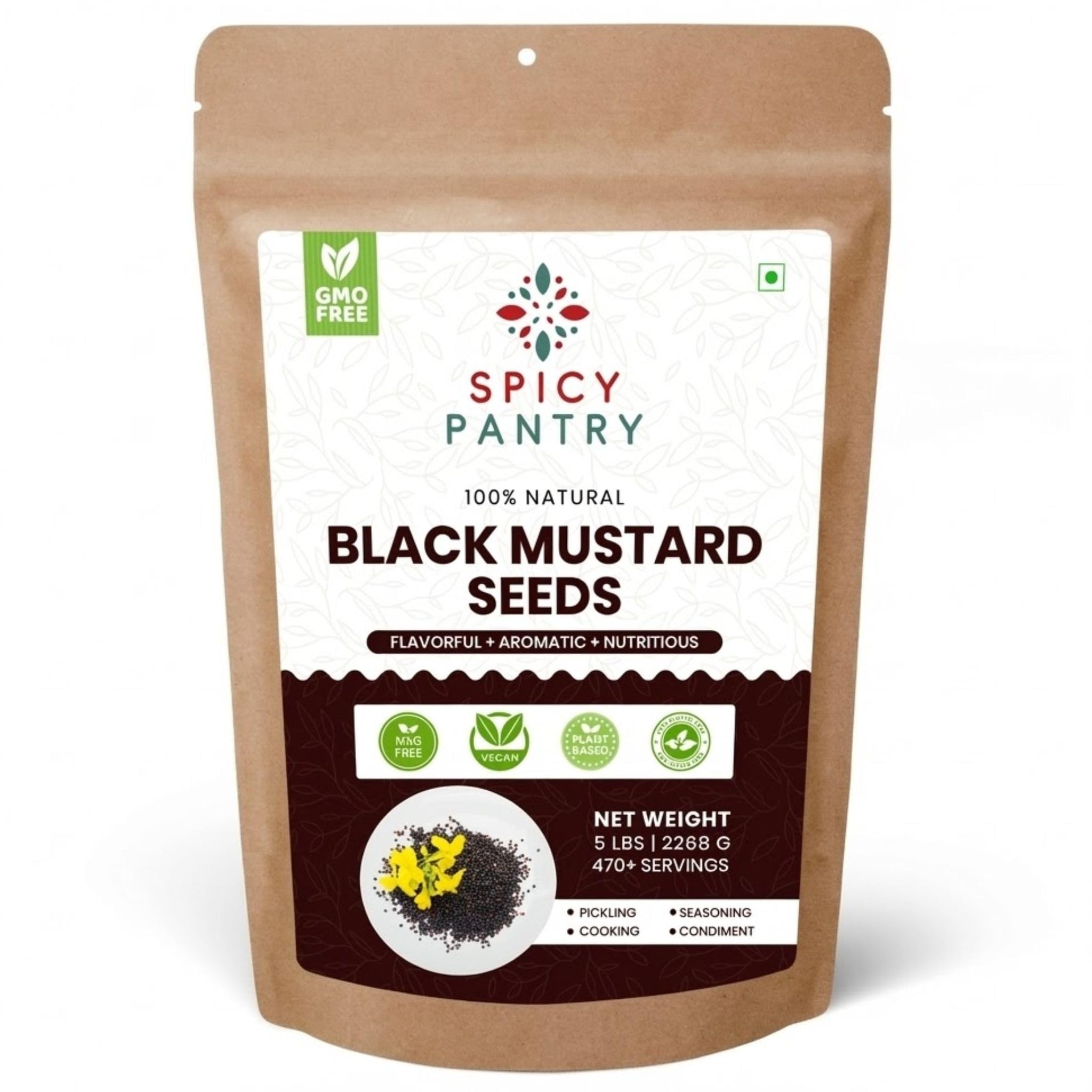 SPICY PANTRY Black Mustard Seeds 4 oz - Whole Spice for Curries, Pickles, Marinades, Spice Blends & Tempering - Non-GMO, Gluten Friendly, Bold