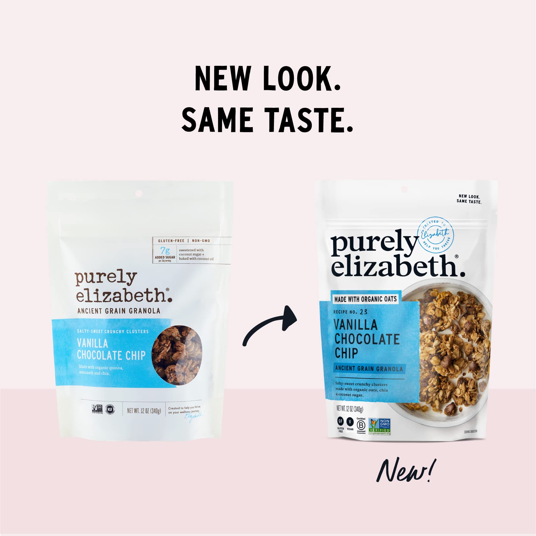 purely elizabeth Vanilla Chocolate Chip, Ancient Grain Granola, Gluten-Free, Non-GMO (6 Ct, 72oz Bulk)