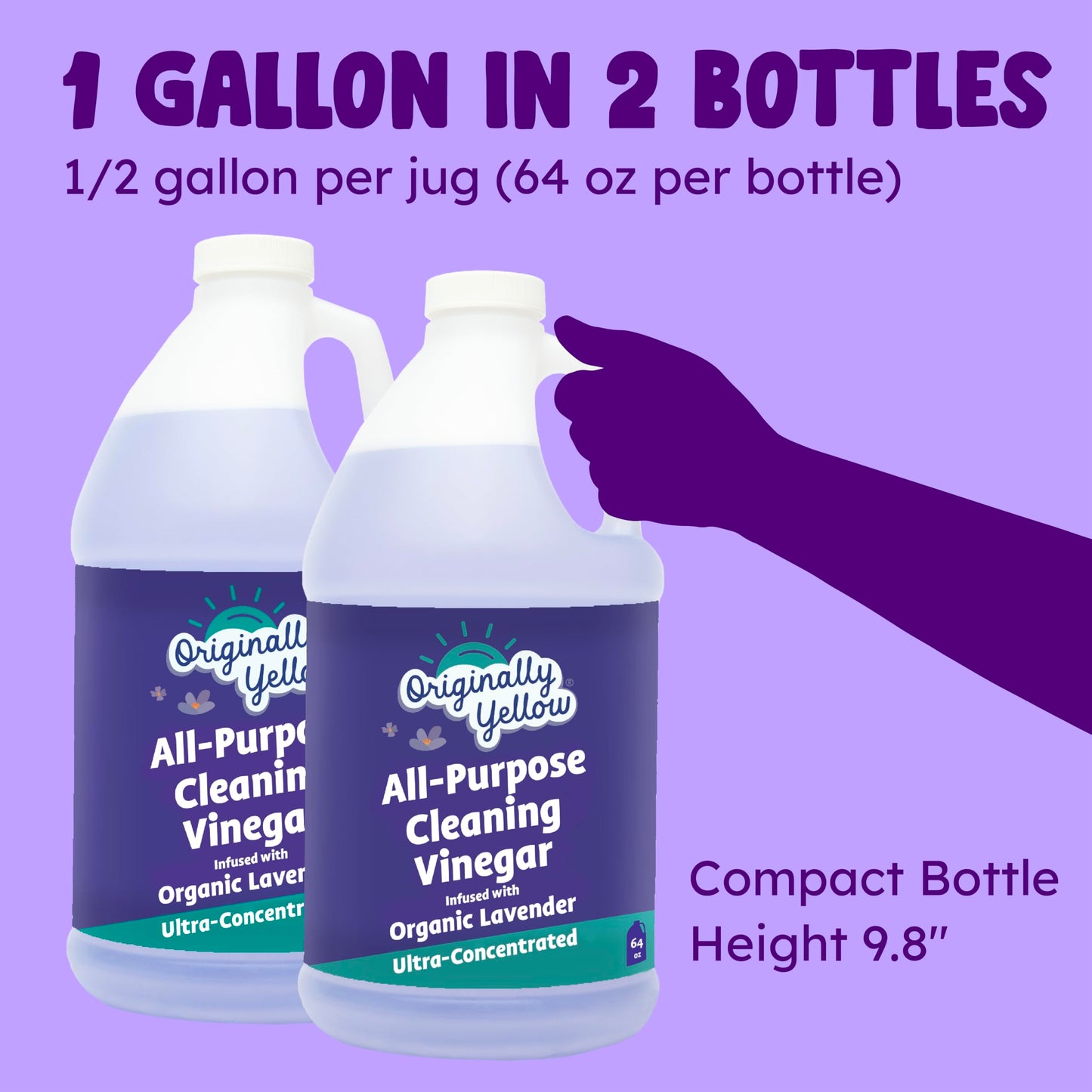 Originally Yellow Lavender White Vinegar For Cleaning Purpose | USA Made All Purpose Cleaner | Use as Glass, Kitchen & Floor Cleaner | Plant Derived