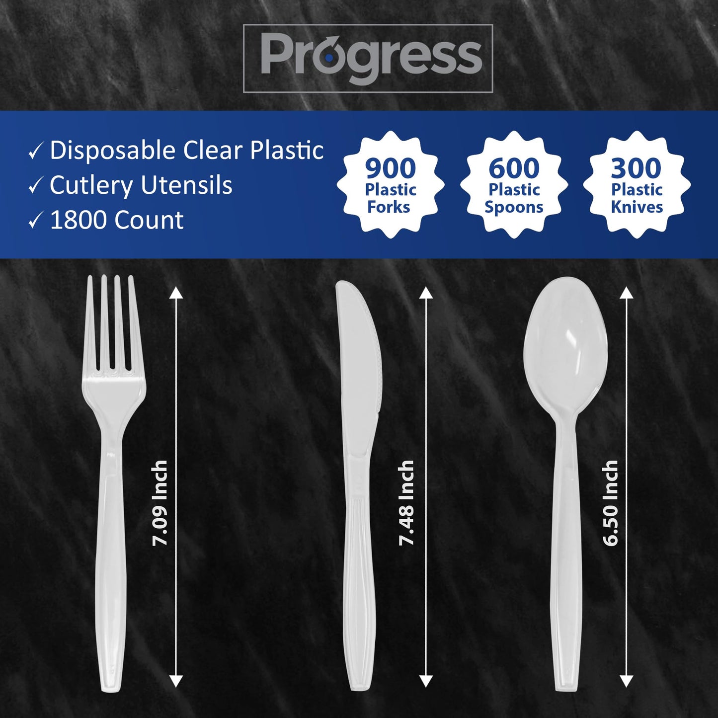 Progress Disposable Clear Plastic Cutlery Utensils - Piece Bulk Fork Spoon Knife Set - Sturdy disposable forks, spoons and knives - Strong & Perfect