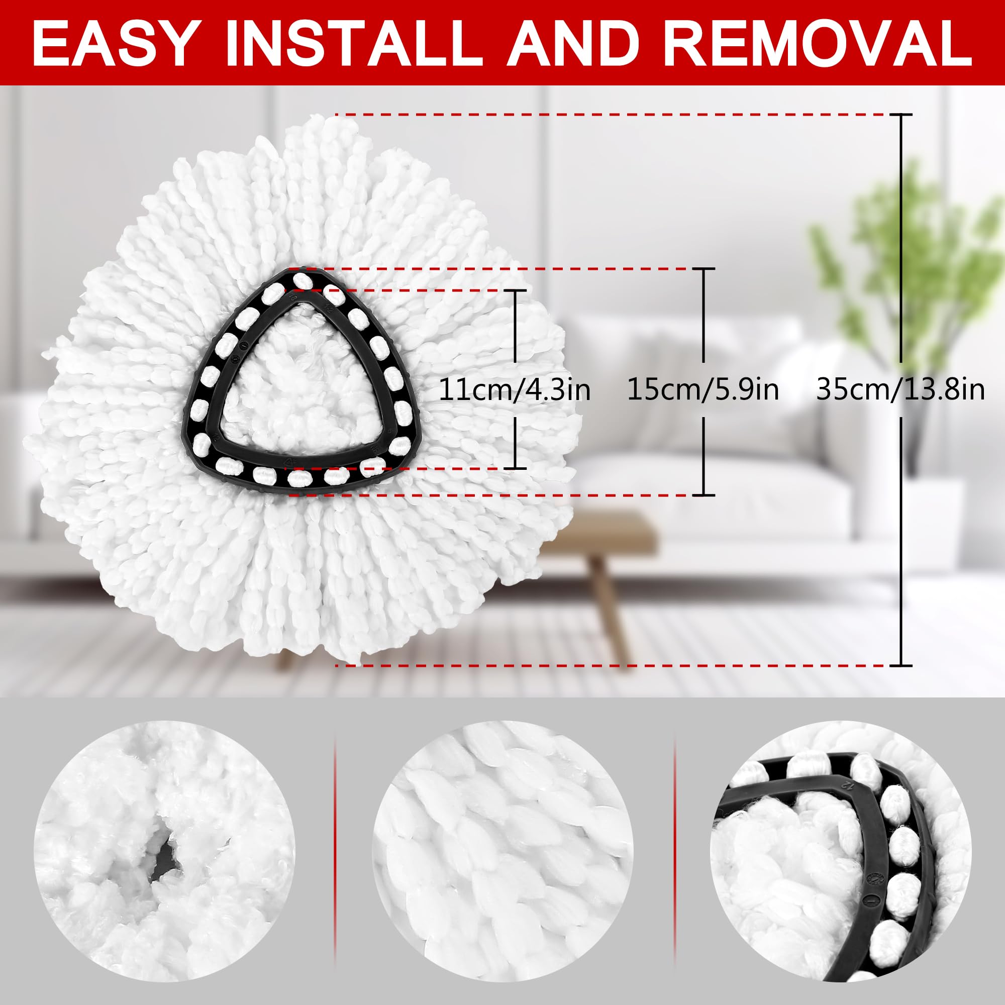 15-Pack Spin Mop Superior Replacement Heads - Compatible with O-Cedar EasyWring and Other Spin Mops, Durable and Washable Refills for Effortless Floor