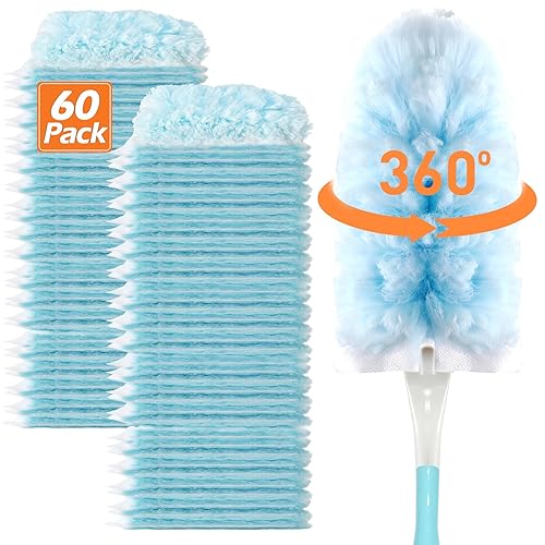 EKACO Heavy Duty Duster Refills for Swiffer Duster (60 Count) | 360° Unscented Disposable Multisurface Dusters with 1 Handle- for Home, Blinds, Fans