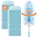 EKACO Heavy Duty Duster Refills for Swiffer Duster (60 Count) | 360° Unscented Disposable Multisurface Dusters with 1 Handle- for Home, Blinds, Fans
