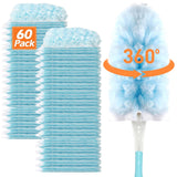 EKACO Heavy Duty Duster Refills for Swiffer Duster (60 Count) | 360° Unscented Disposable Multisurface Dusters with 1 Handle- for Home, Blinds, Fans