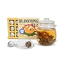 The-Qi Inner Connection Calendula & Rose Blooming Flower w/Green Tea - 9 Pcs Handpicked All Natural Blooming Flower Tea - Gift Set for Inner Calm