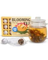 The-Qi Inner Connection Calendula & Rose Blooming Flower w/Green Tea - 9 Pcs Handpicked All Natural Blooming Flower Tea - Gift Set for Inner Calm