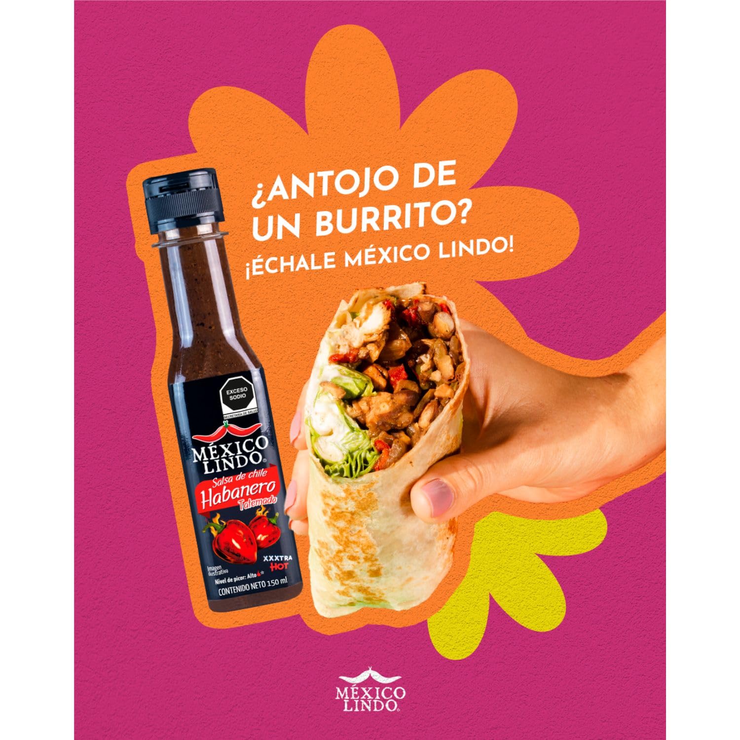 Mexico Lindo Habanero Hot Sauce Xxxtra Hot | 83,200 Scoville Level | Mix of Habanero, Tatemados & Spices | Perfect for Quesadillas, Soups & Nachos | 5