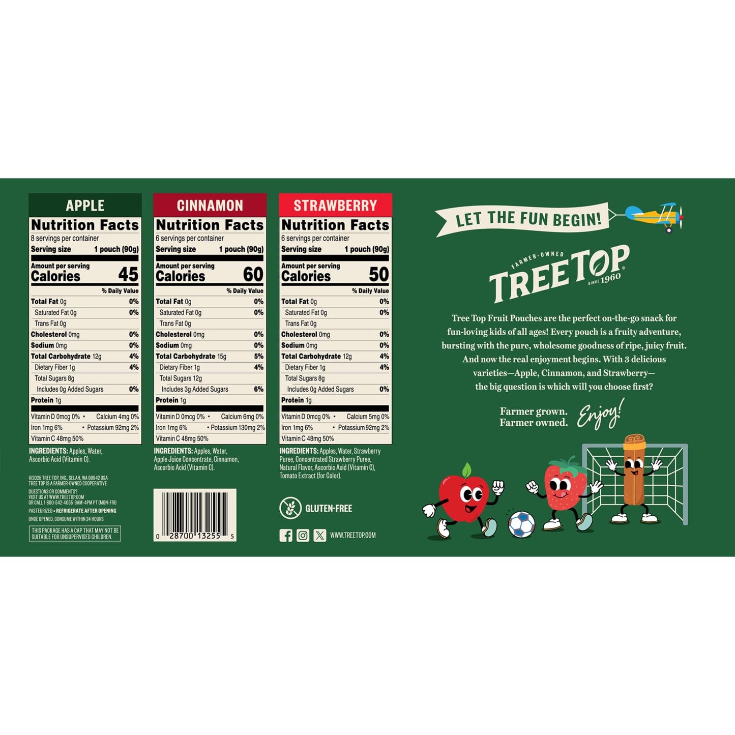 Tree Top Apple Sauce Pouches Variety Pack, Apple, Strawberry, Cinnamon, 3.2 oz. each (Pack of 20)