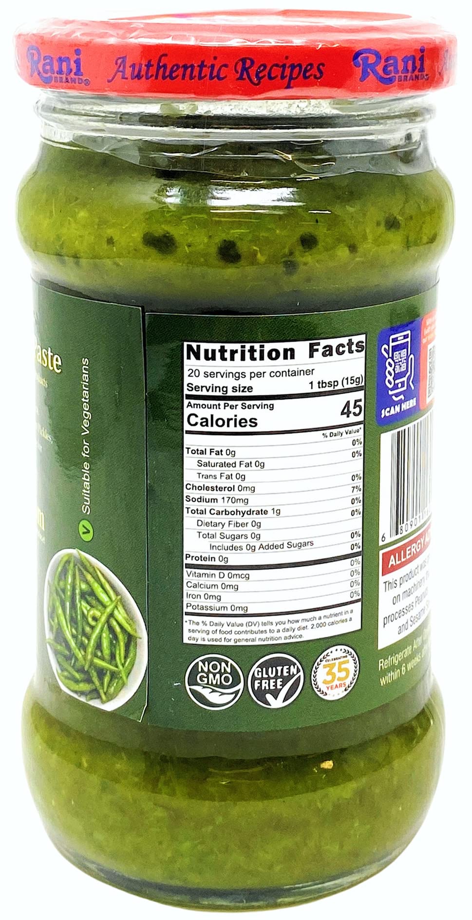Rani Green Chilli Cooking Paste 10.58oz (300g) Glass Jar, Pack of 5+1 FREE ~ Vegan | Gluten Free | NON-GMO | No Colors | Indian Origin