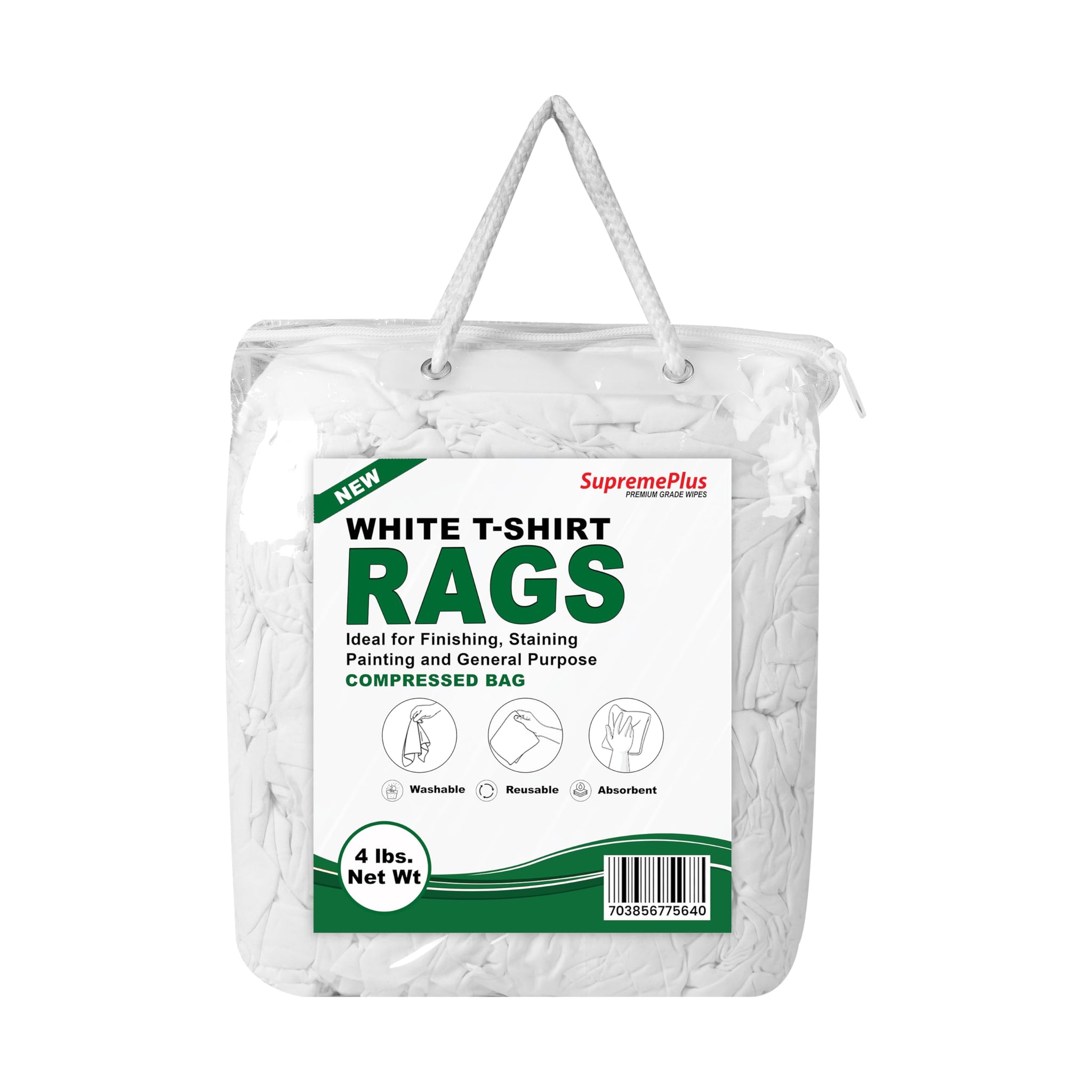 SupremePlus Premium White T-Shirt Cleaning Rags (4 lbs. Bag of Rags) - White Cotton Rags for Cleaning, Staining, Painting, Oil, Grease & Dust Removal