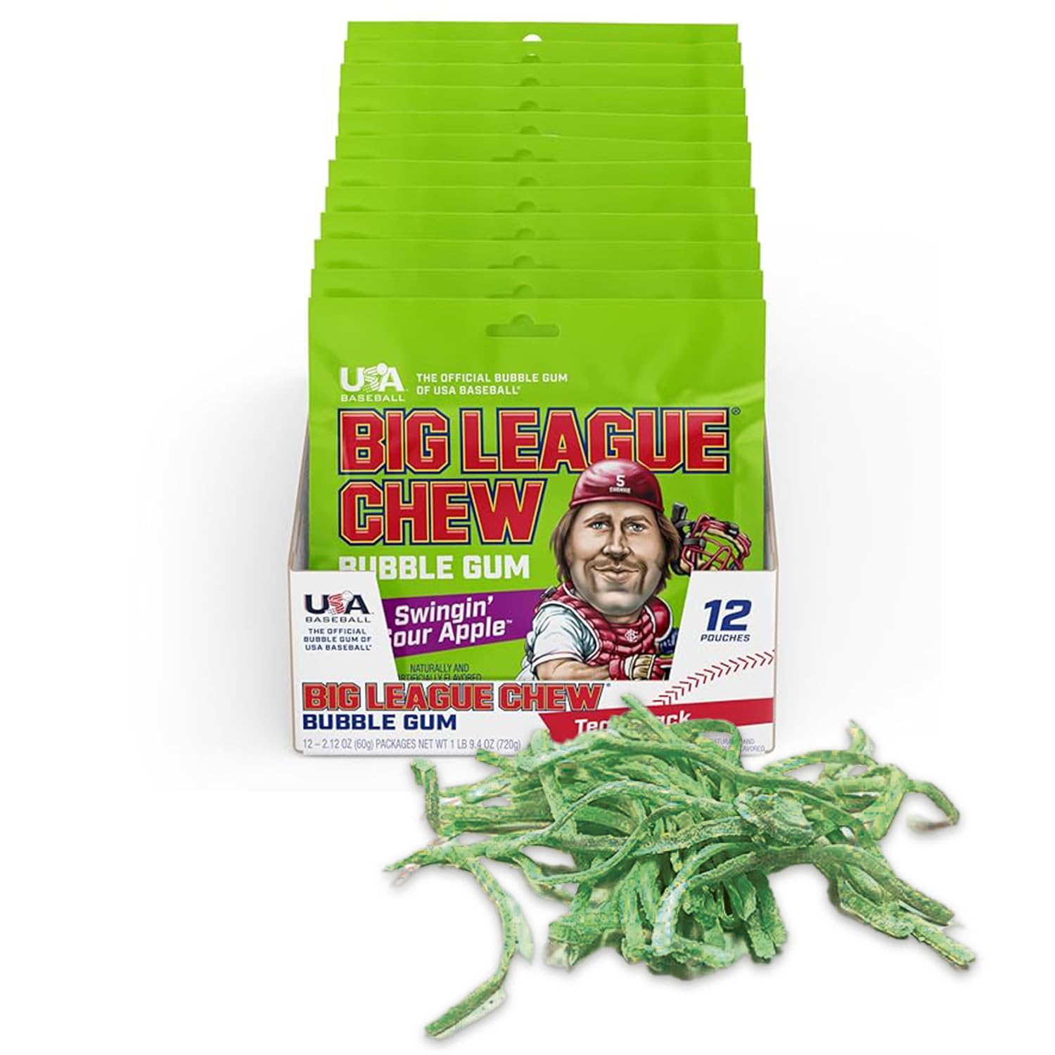 Big League Chew Swingin' Sour Apple Bubble Gum - Tart & Tangy Apple Flavor Burst | Ideal for Baseball Games, Teams, Concessions, Parties, and More |