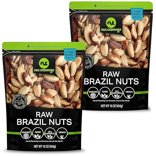 NUT CRAVINGS - Raw Brazil Nuts, Unsalted, No Shell, Whole, (16oz - 2 Pack) Packed Fresh in Resealable Bag - Kosher Healthy Snack, Food Assortments
