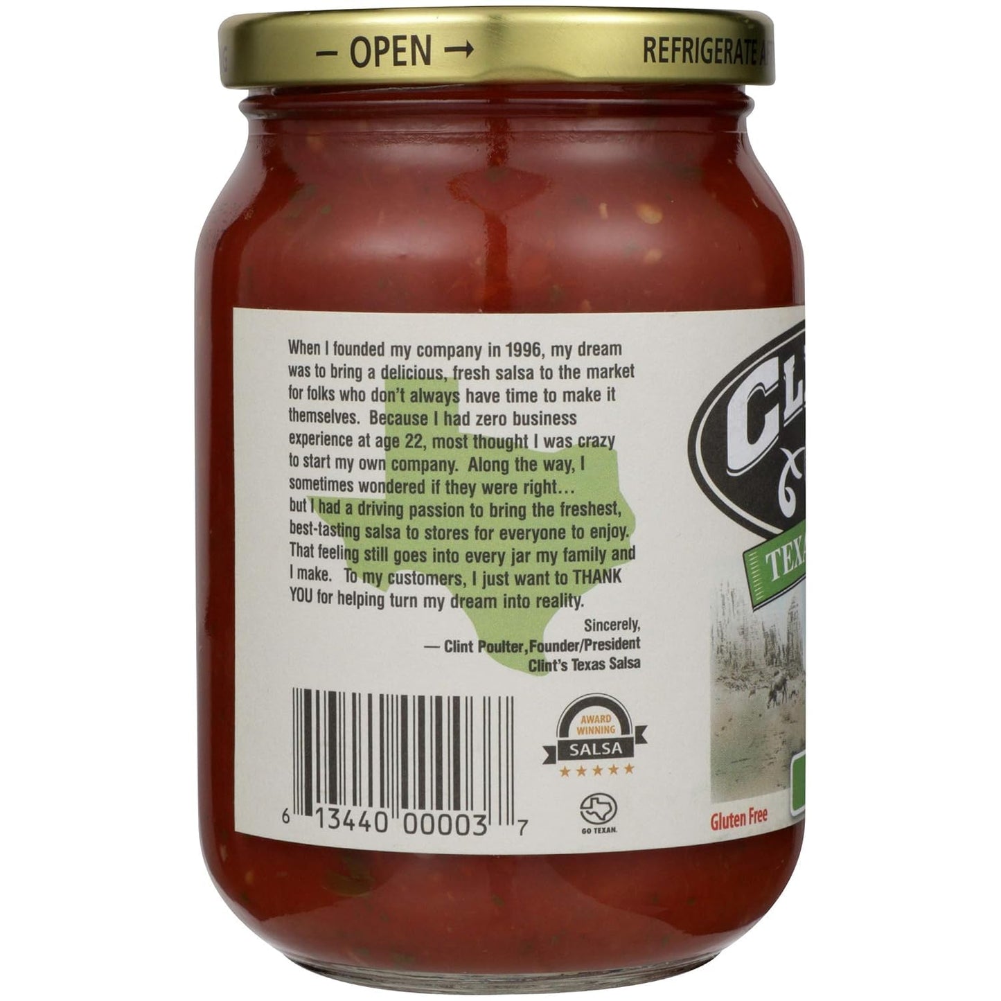 Clint’s Texas Salsa, Mild, 16 Ounce - Fresh Chunky Tomato Salsa, Low Sodium & Gluten Free, Authentic Texas Style Dip for Chips, Tacos, Nachos