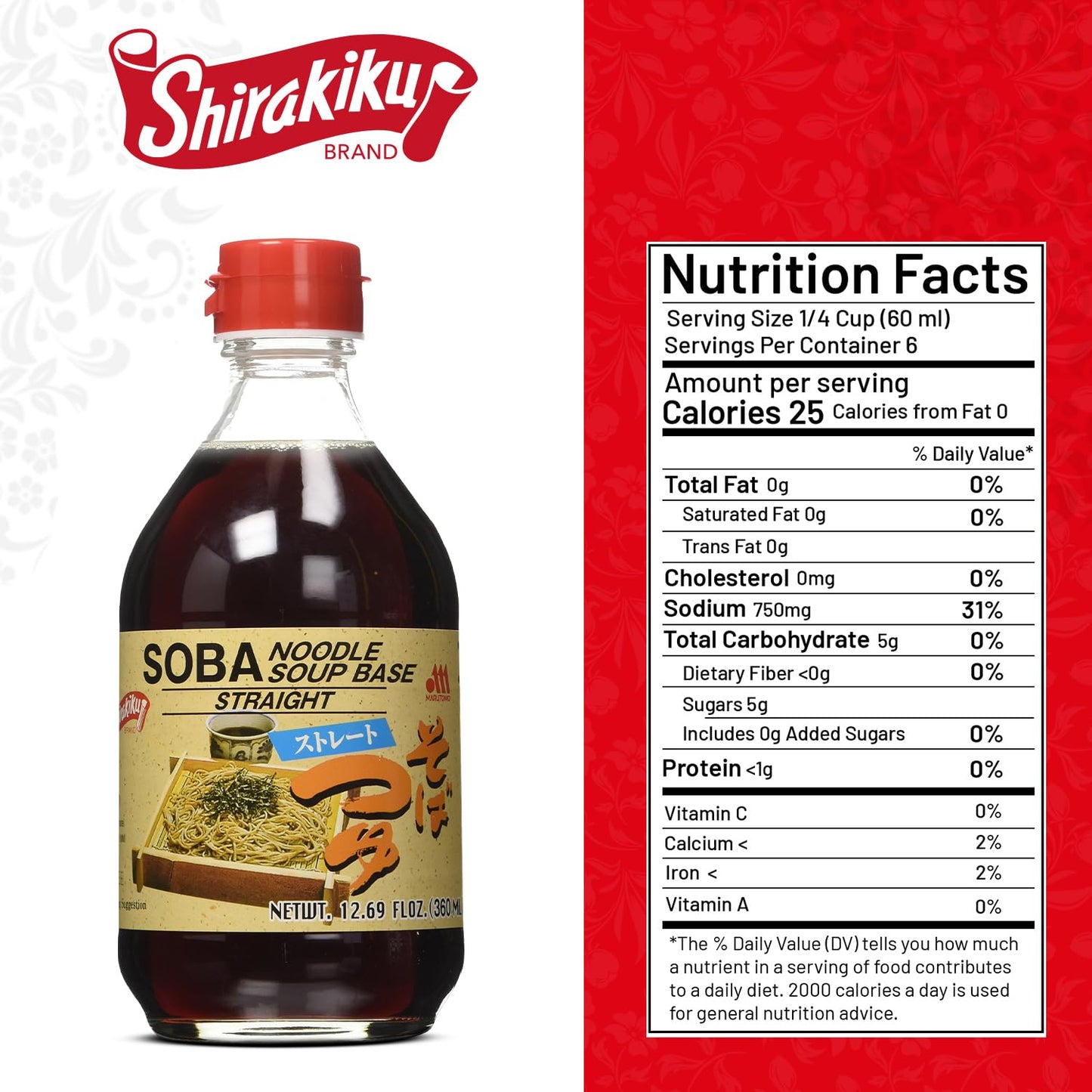 Shirakiku Soba Noodle Soup Base - Japanese Ramen Soup Base Concentrate - Shoyu Ramen Broth, Udon, Soba & Noodle Soup Stock, Tsuyu Sauce - 12.69 Fl
