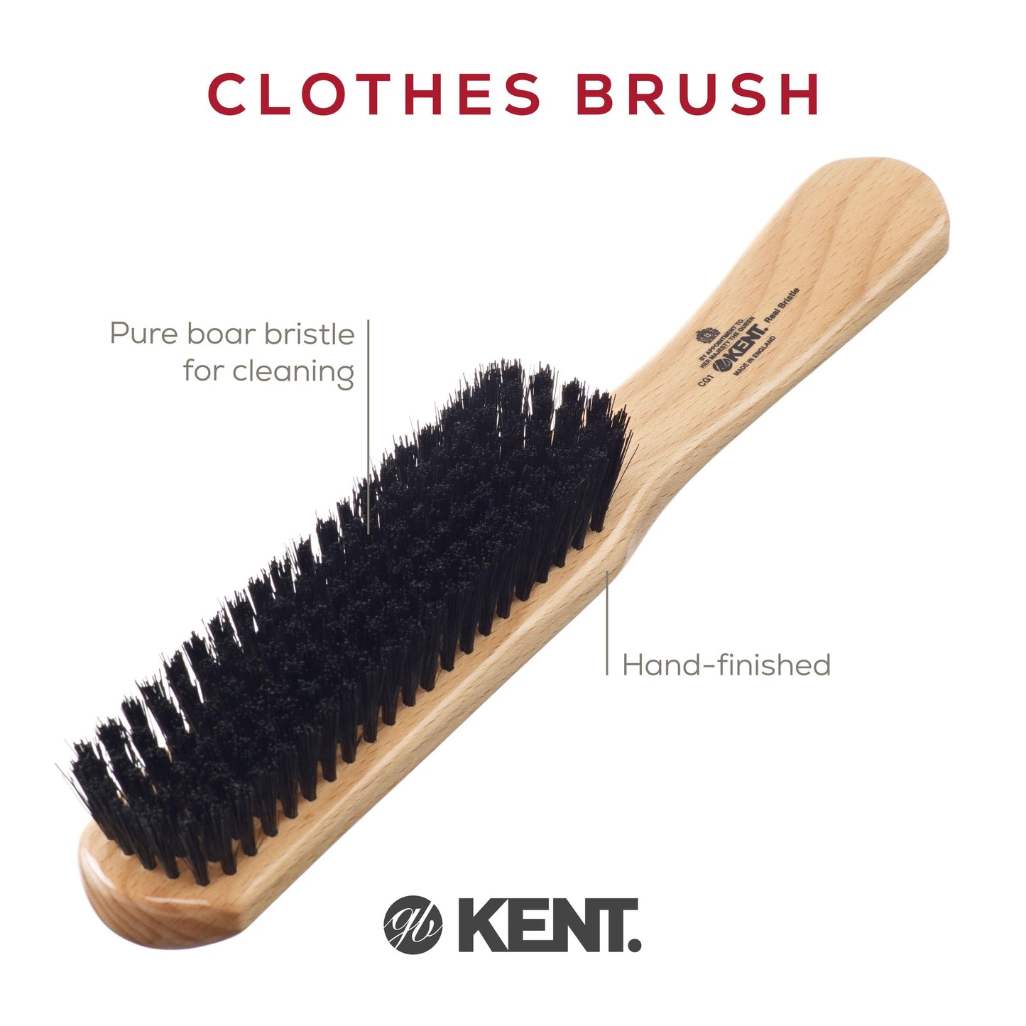Kent CG1 Clothes Brush Cherrywood 100% Natural Black Bristle and Lint Remover Especially for Jeans or Corduroy Garments for Keeping Fabrics Free from