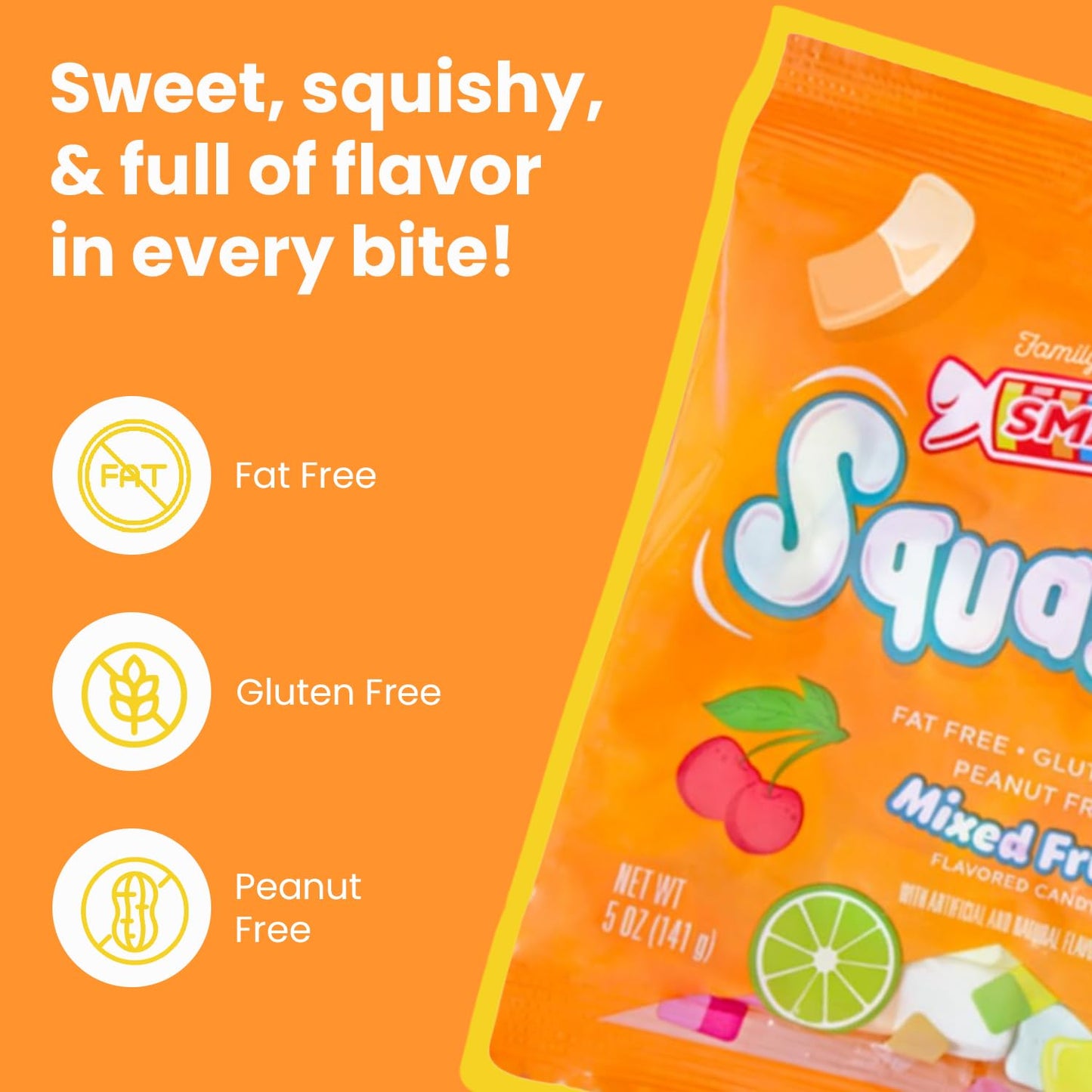 Smarties Squashies Mixed Fruit Flavor & Smarties Sampler Packet Variety Pack- Peanut Free, Gluten Free & Fat Free Gummy Candy - Perfect for Birthday